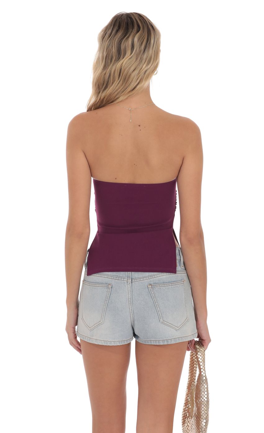 Strapless Double Slit Top in Plum