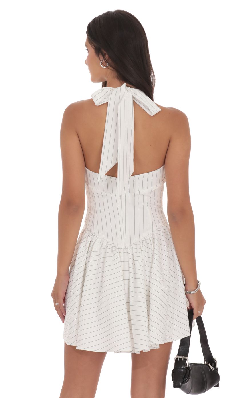Pinstripe Halter A-line Dress in White