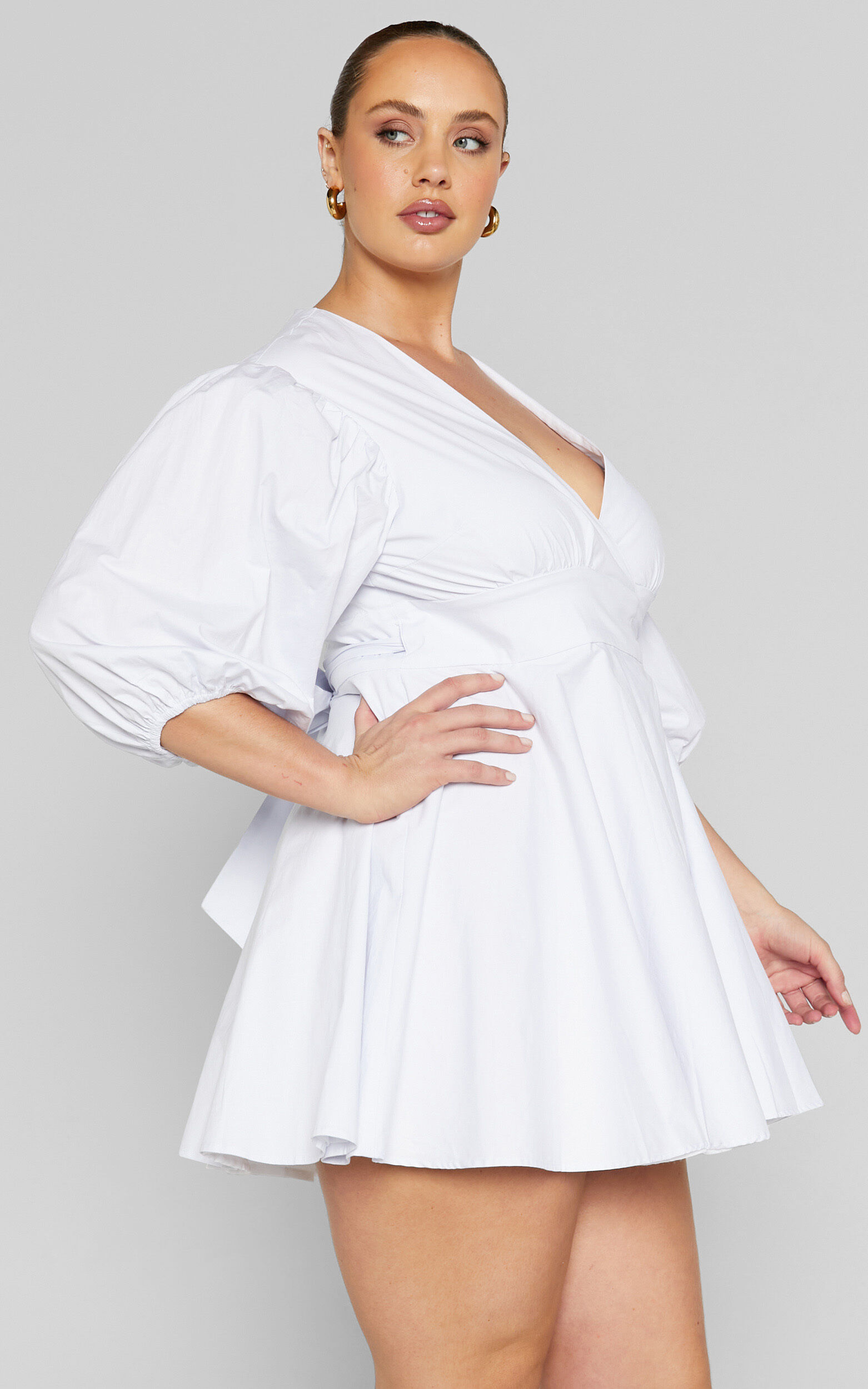 Zyla Mini Dress - Puff Sleeve Wrap Dress in White