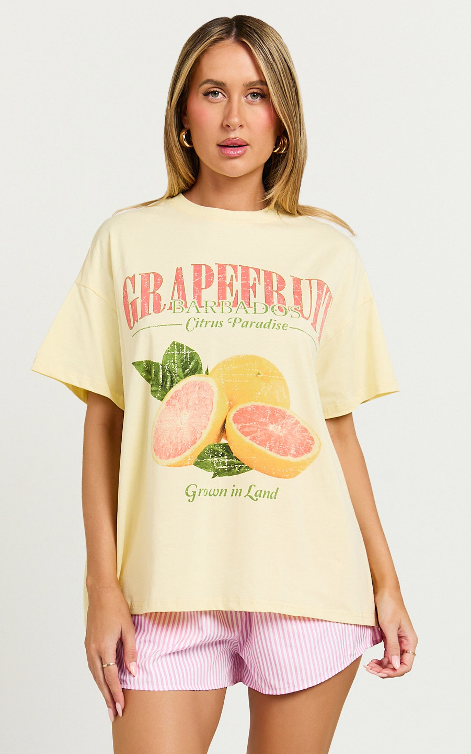 Duffy Two Piece Set - Grapefruit Paradise T-shirt Set in Yellow/Pink