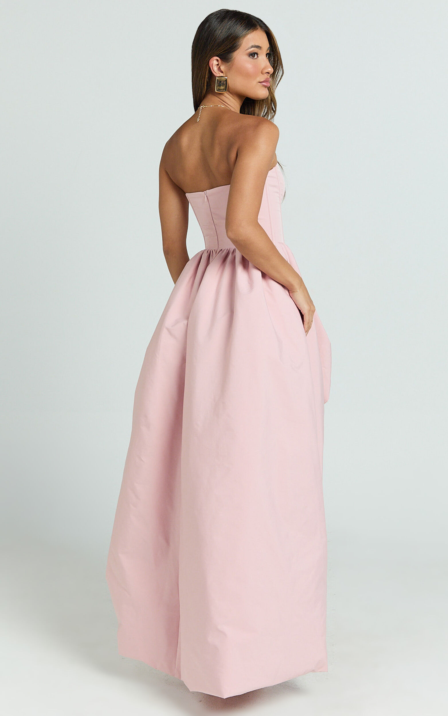 Seraphina Maxi Dress - Strapless Asymmetrical Bubble Hem Dress in Pink