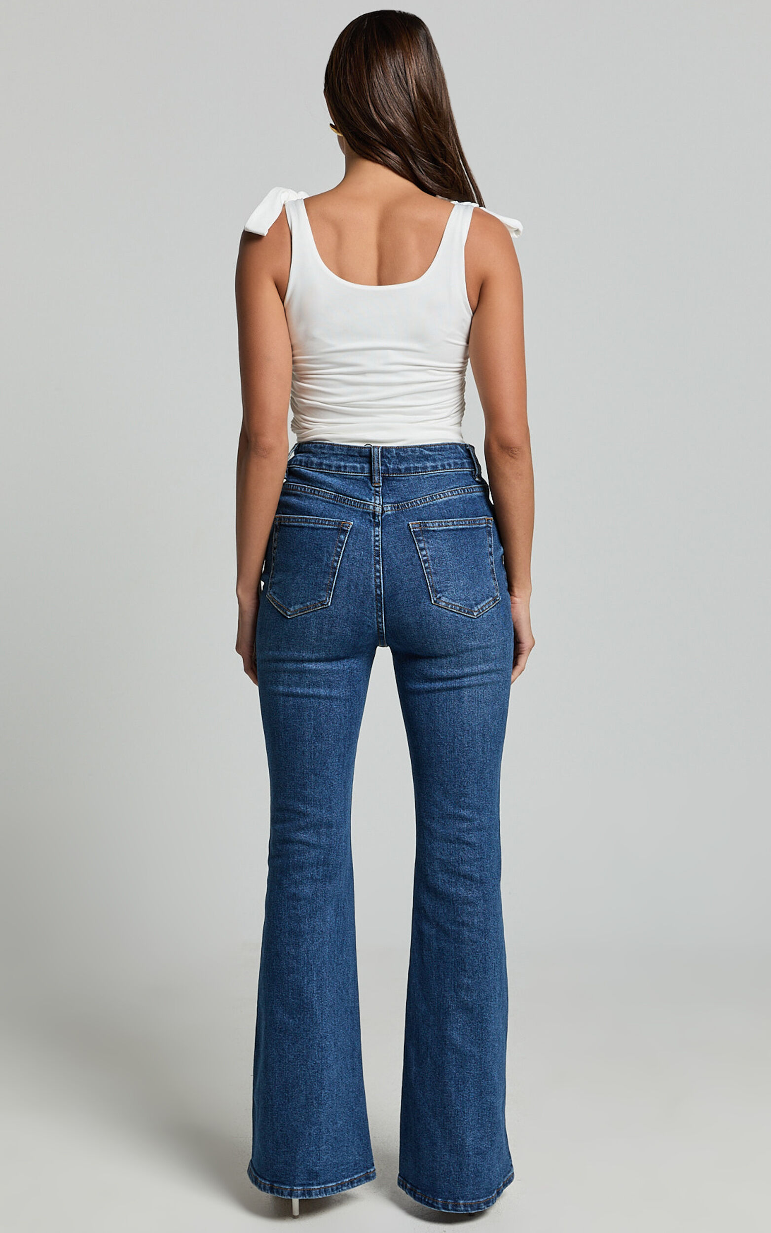 Tilda Jeans - High Waist Flare Denim Jeans in Dark Blue Wash