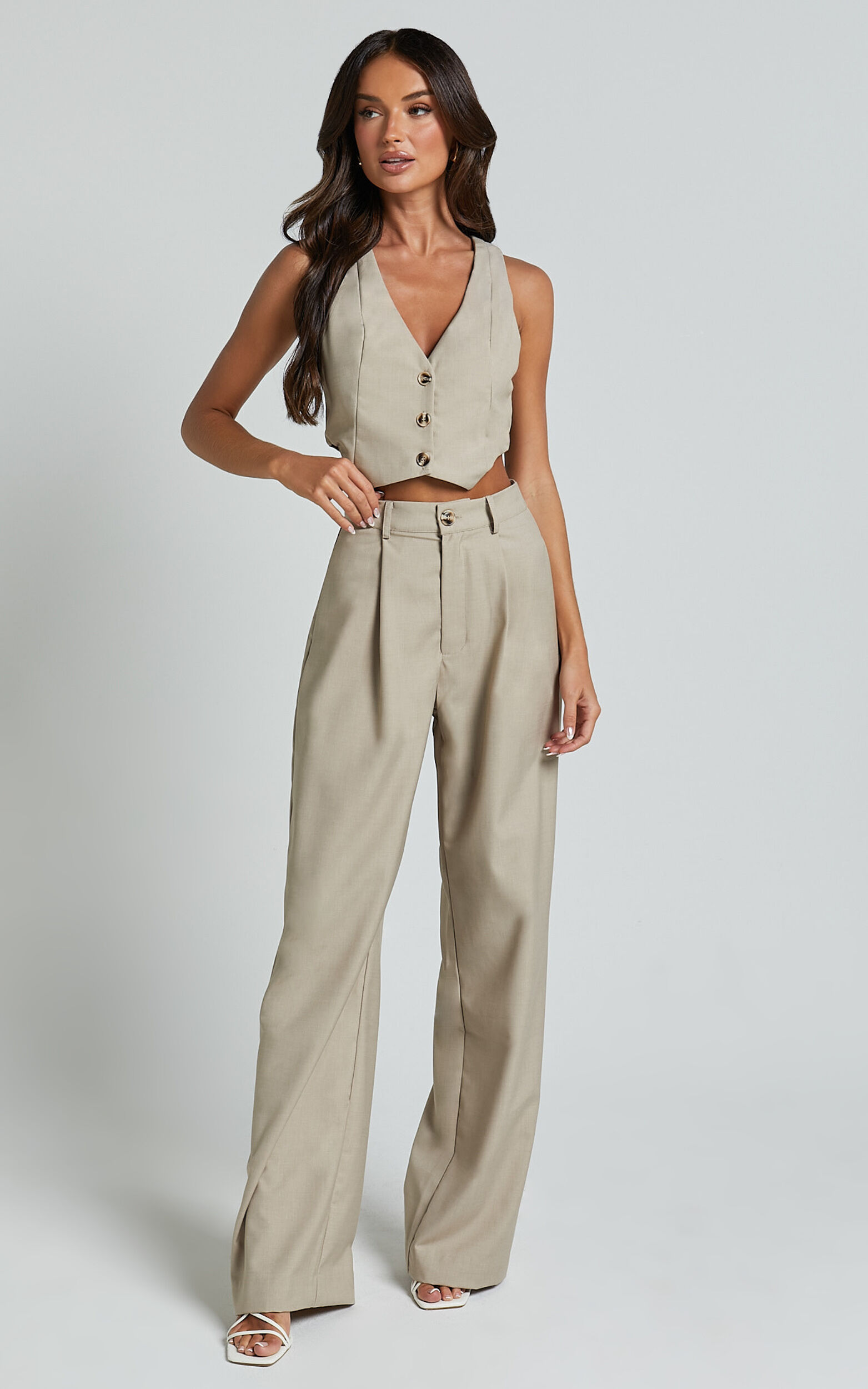 Izara Trousers - Mid Rise Relaxed Straight Leg Tailored Trousers in Oatmeal
