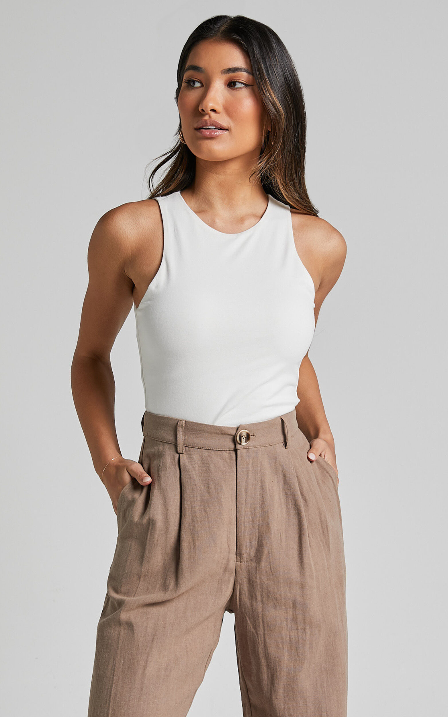 Cardella Tank - Jersey Long Line Scoop Neck Top in White