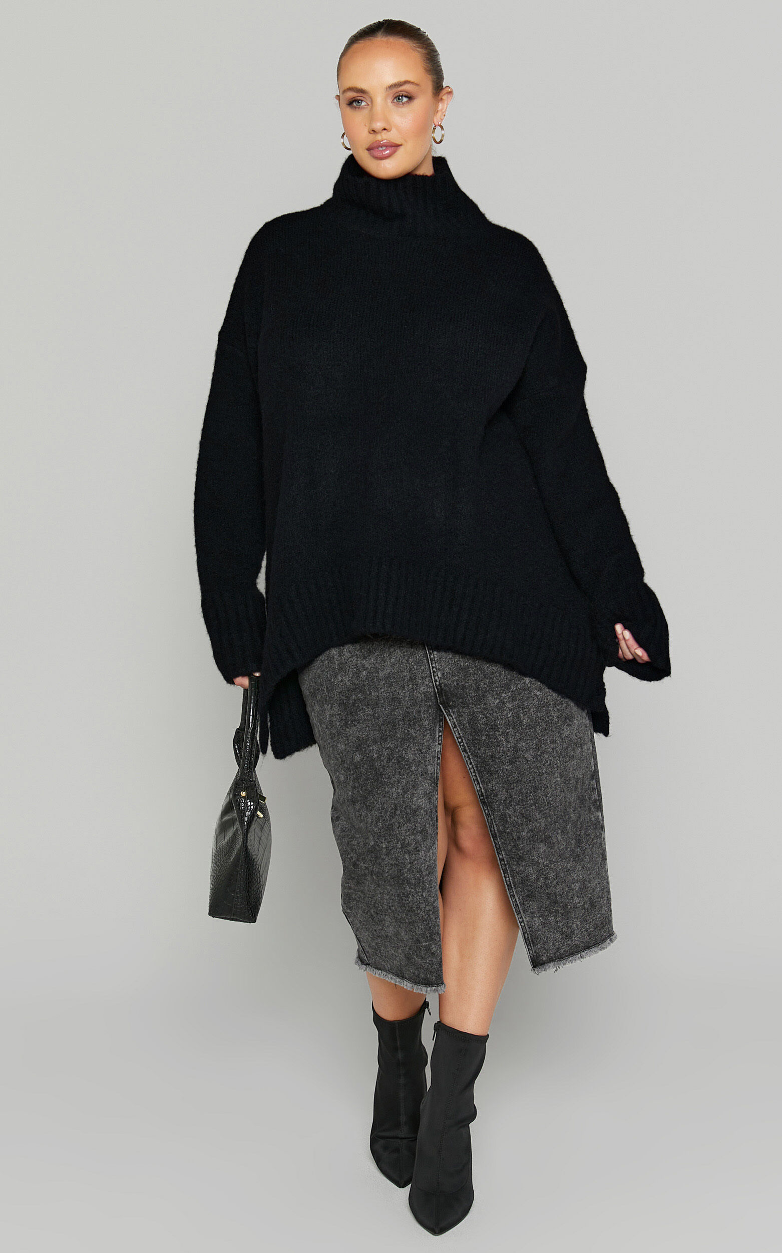Luella Jumper - Oversized Turtle Neck Jumper in Black