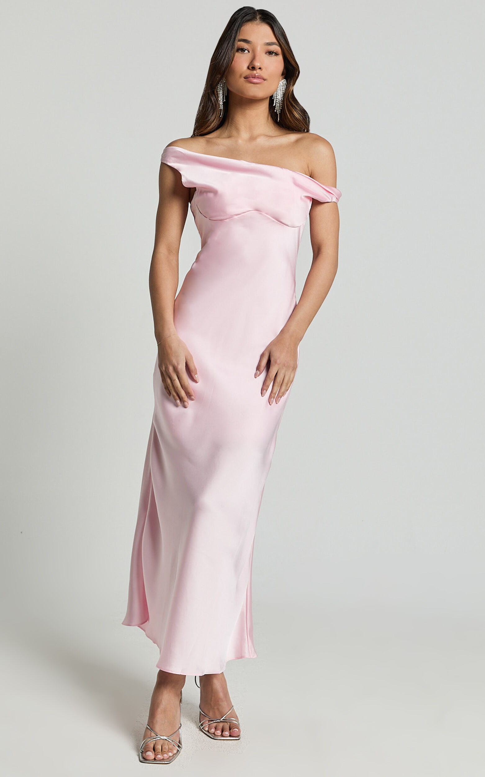 Alexia Midi Dress - One Shoulder Bust Slip Dress in Soft Pink