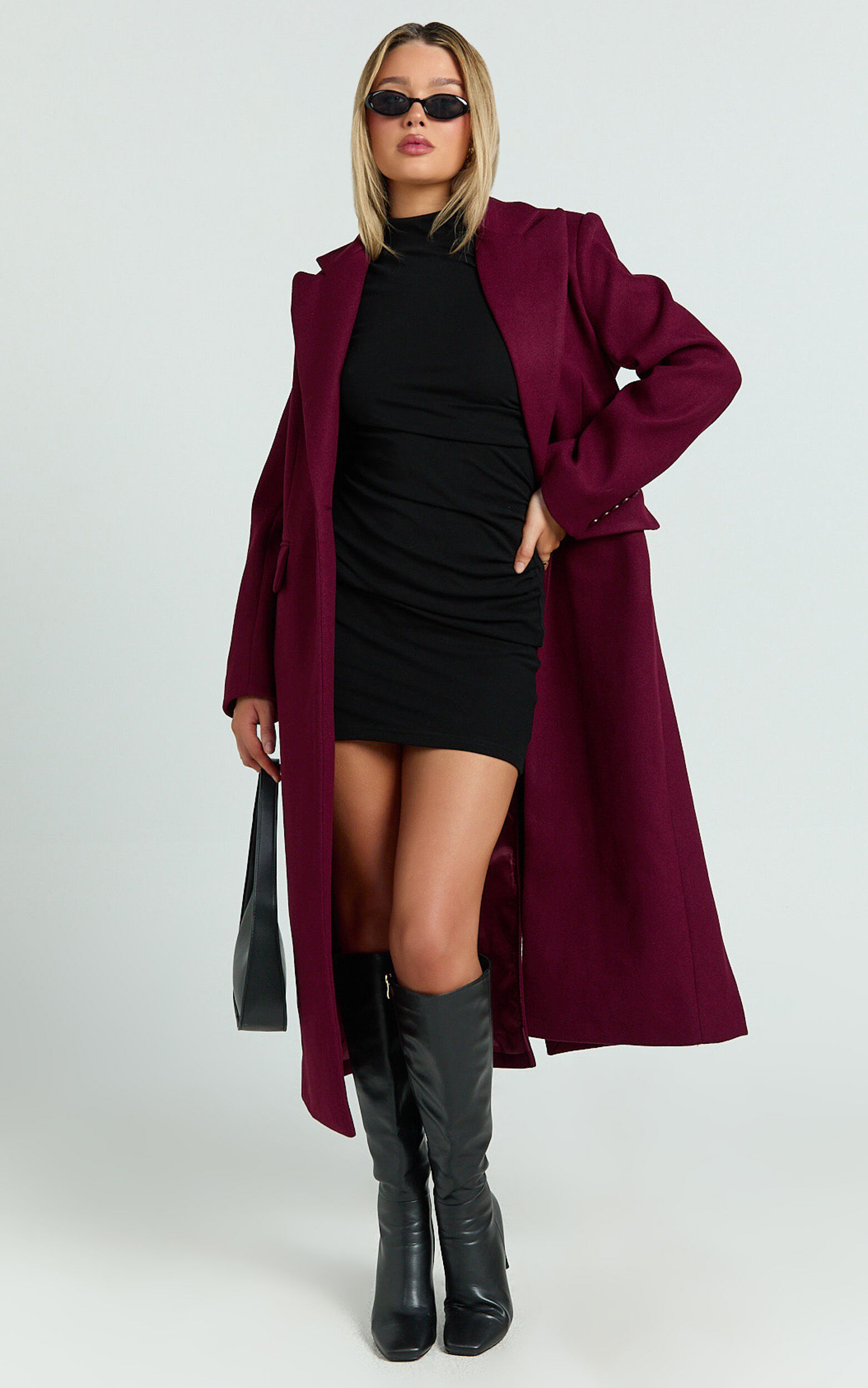 Michaela Coat - Oversized Lapel Single Button Coat in Wine