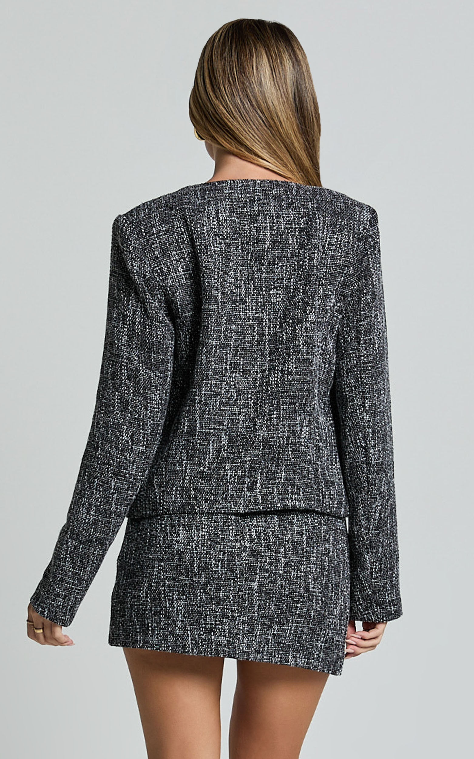 Olympia Jacket - Long Sleeve Boucle Jacket in Black