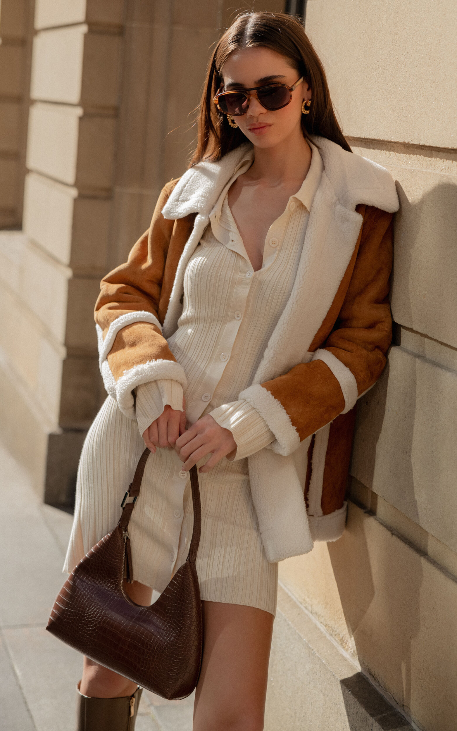 Kelsey Mini Dress - Button Through Long Sleeve Knit Dress in Cream