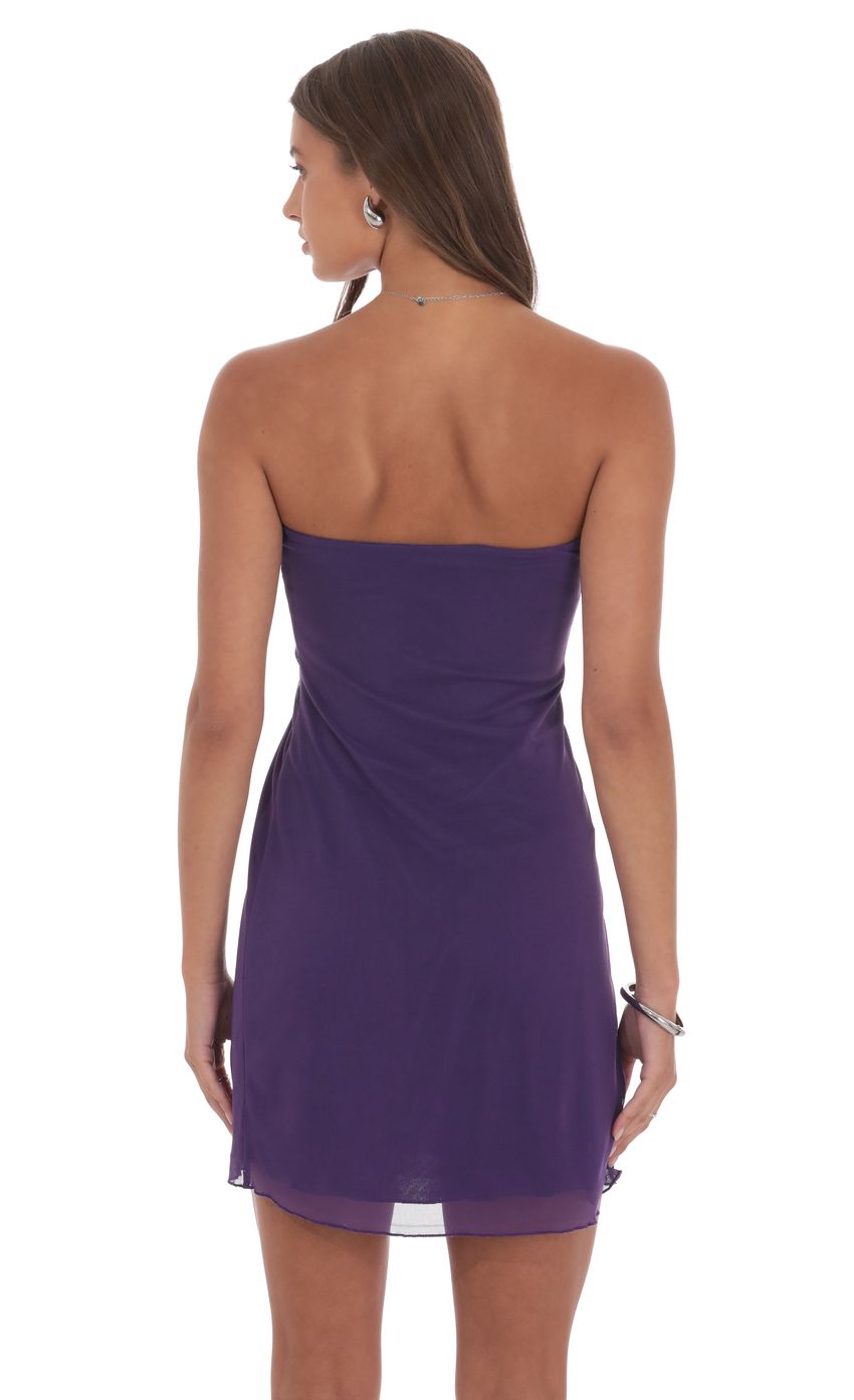 Embellished Mesh Strapless Dress in Purple