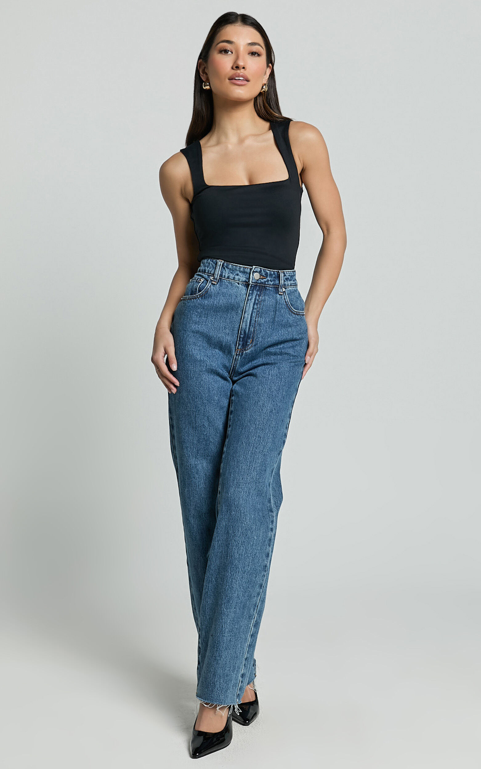 Ophelia Top - Square Neck Jersey Top in Black