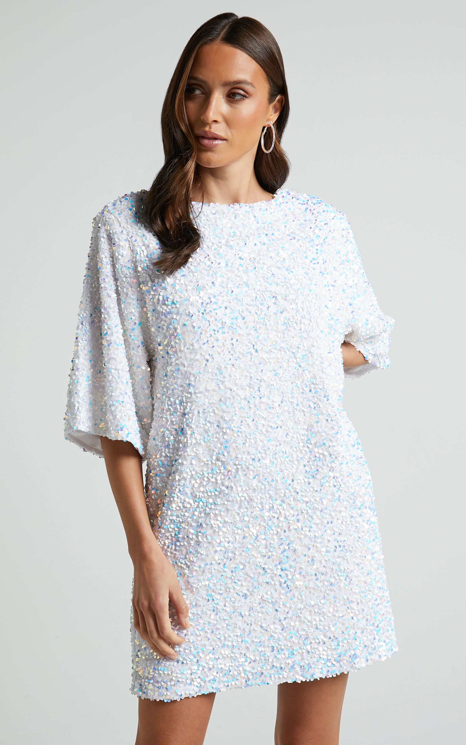 Valetta Mini Dress - Sequin low back shift dress in White