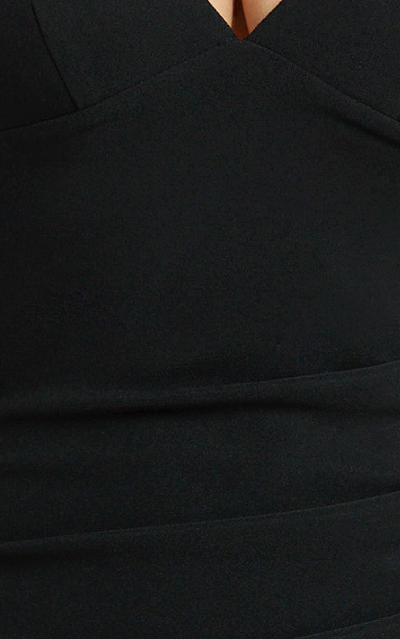 Vinnie Midi Dress - Off Shoulder Bustier Side Tuck Fitted Dress in Black