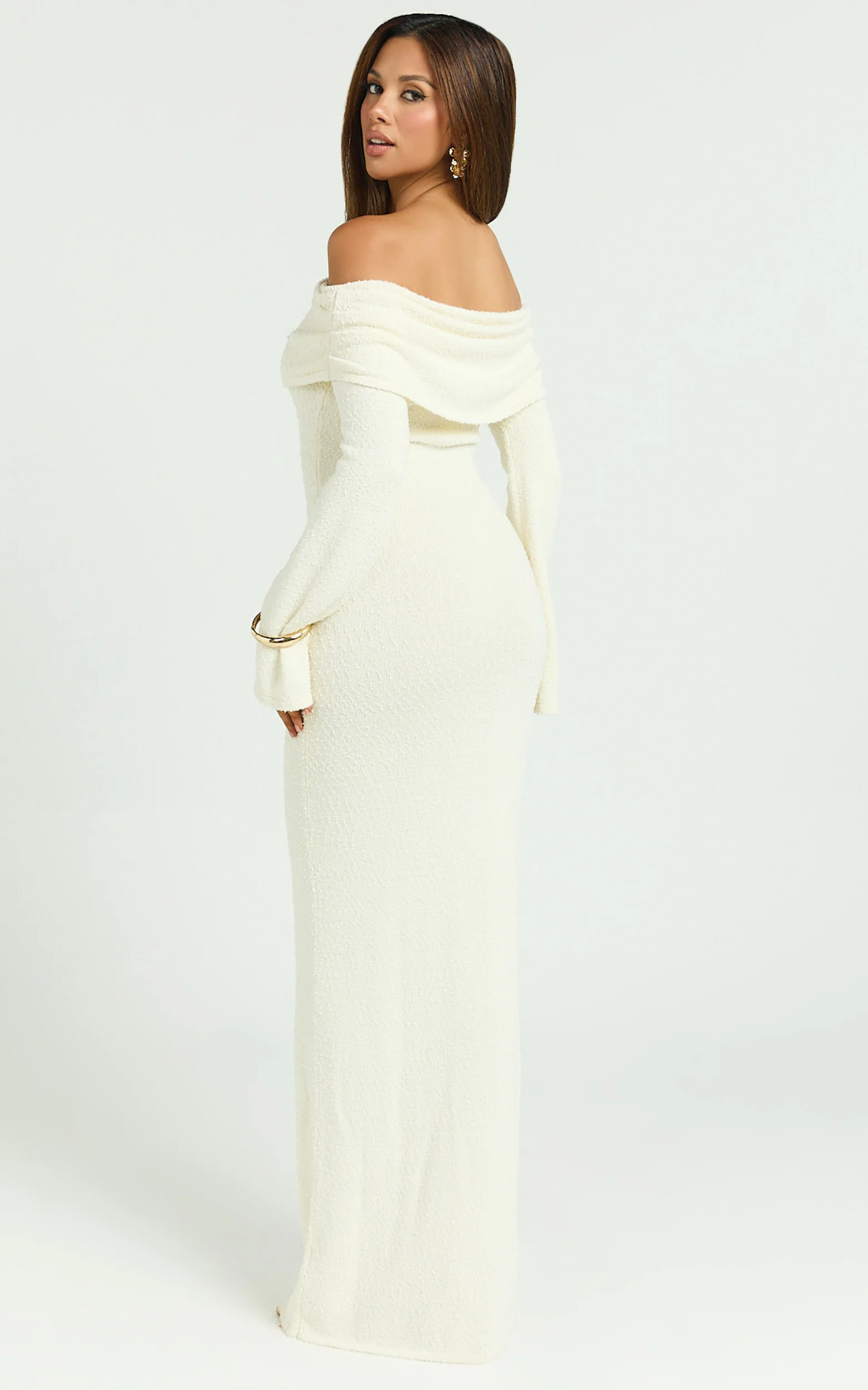 Pietra Maxi Dress - Knit Off Shoulder Dress in Cream