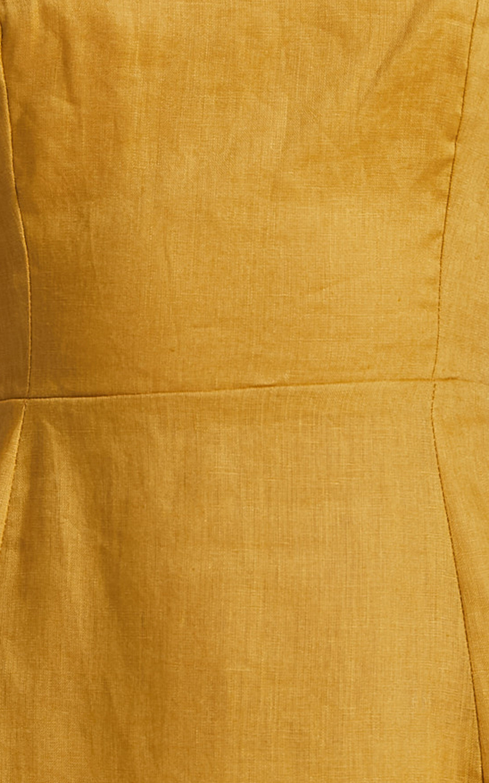 Amalie The Label - Zoya Linen Short Puff Sleeve Backless Maxi Dress in Gold