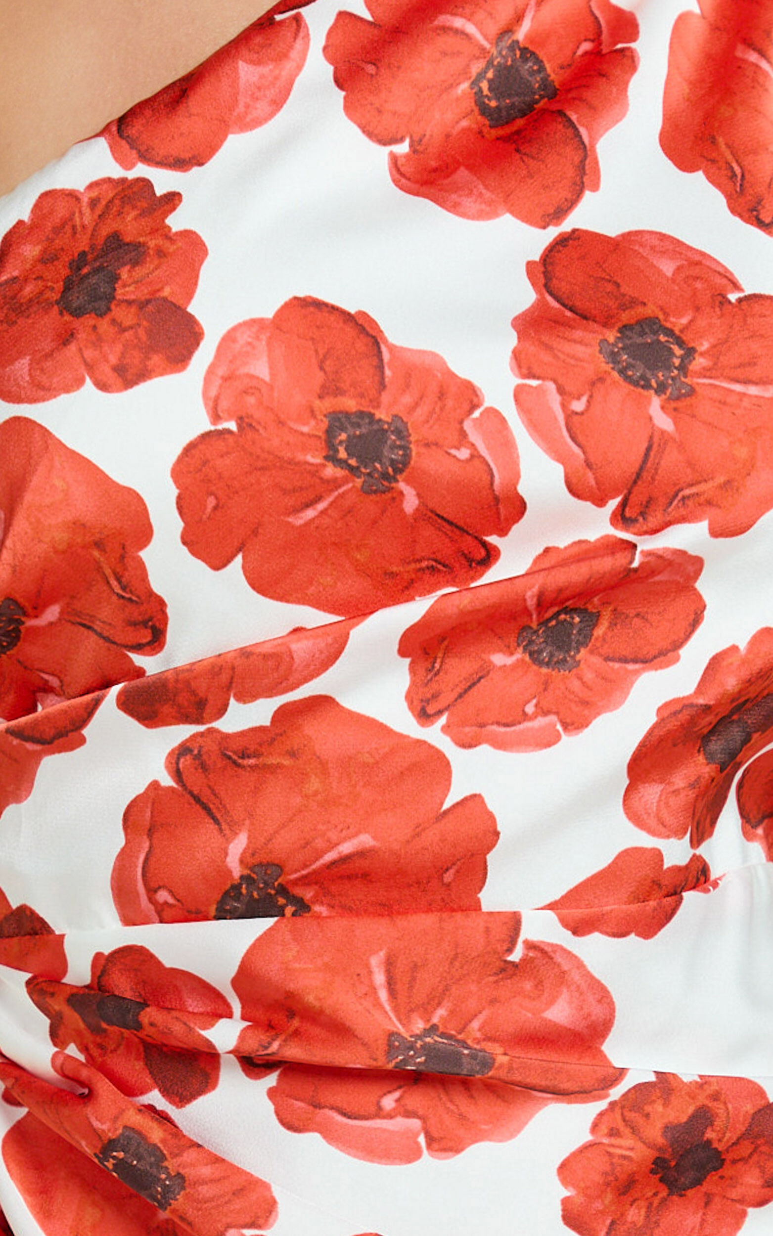 Maria Midi Dress - One Shoulder High Slip Leg in Red Floral