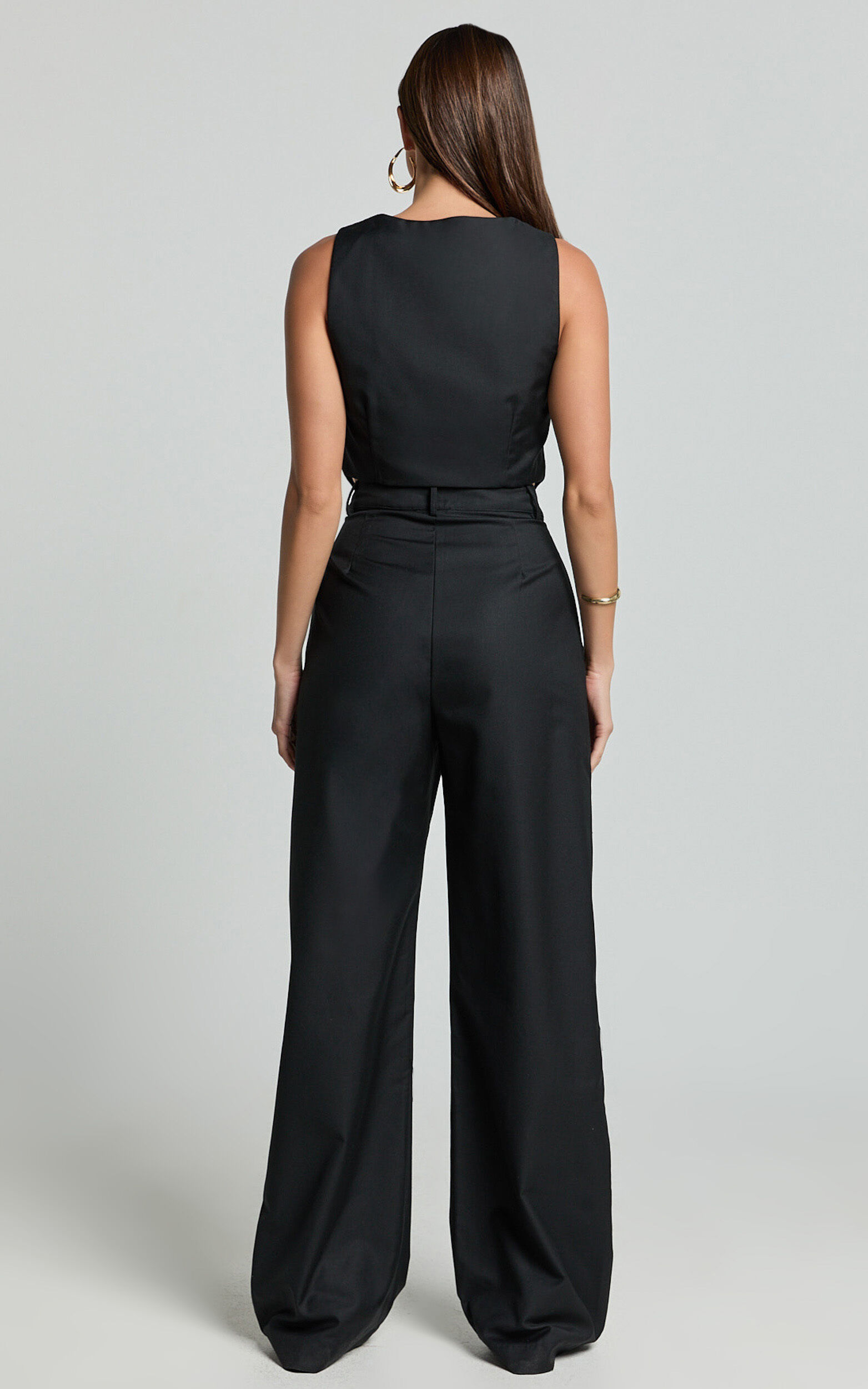 Izara Trousers - Mid Rise Relaxed Straight Leg Tailored Trousers in Black