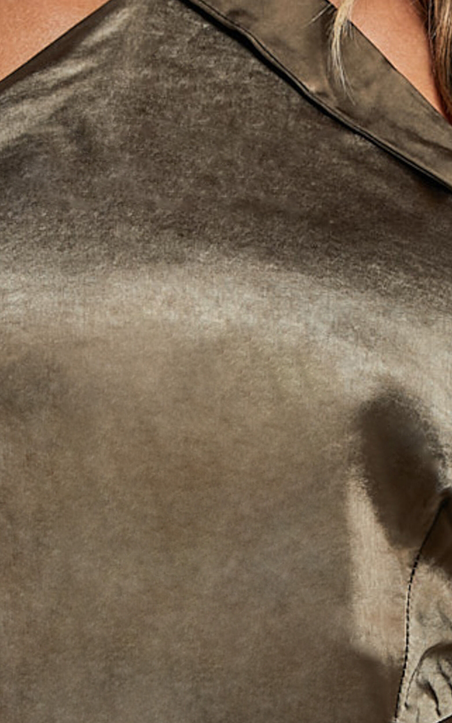 Rhianne Midi Dress - Twist Halter Neck Open Back Satin Dress in Olive