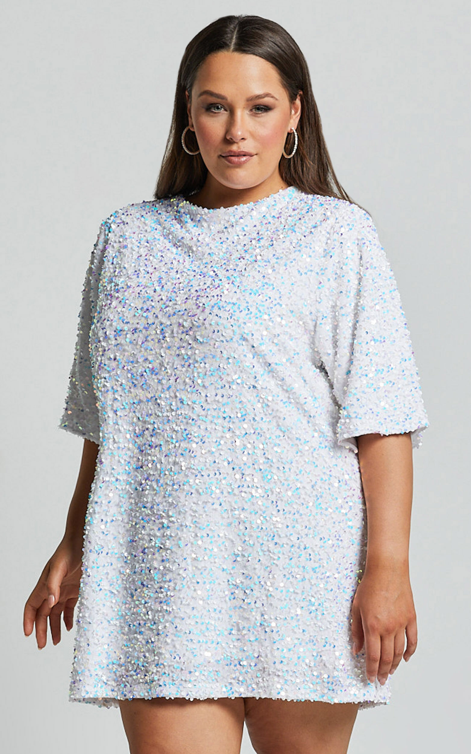 Valetta Mini Dress - Sequin low back shift dress in White