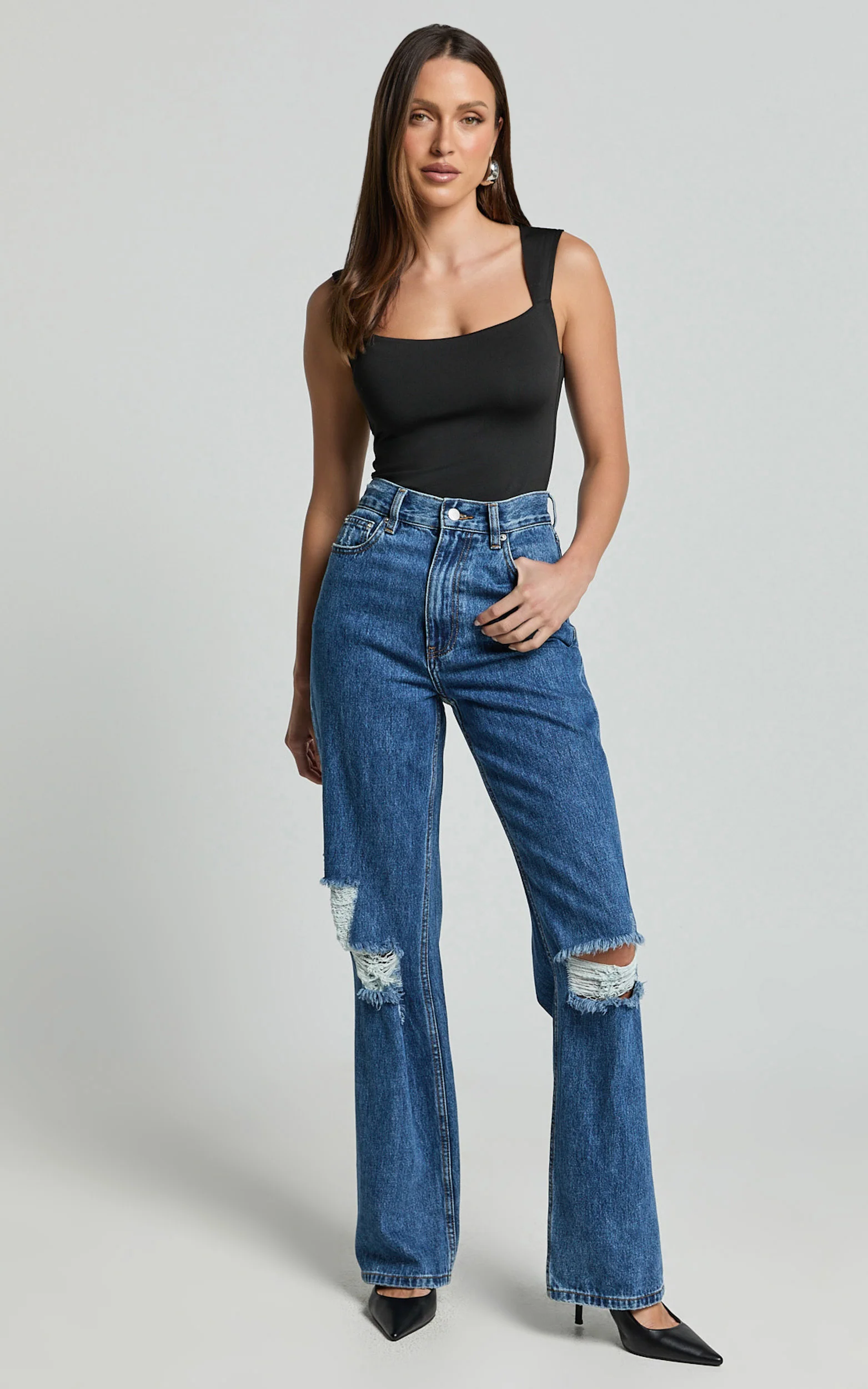 Nerine Bodysuit - Wide Strap Scoop Neck in Black