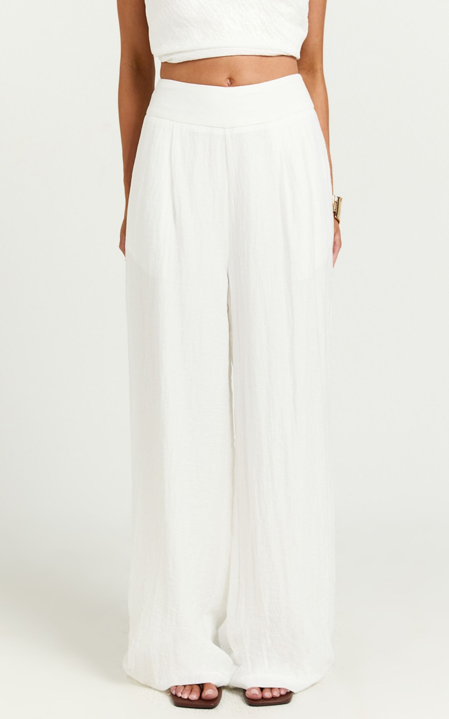 Hilda Pants - High Waisted Linen Look Palazzo Pants in White