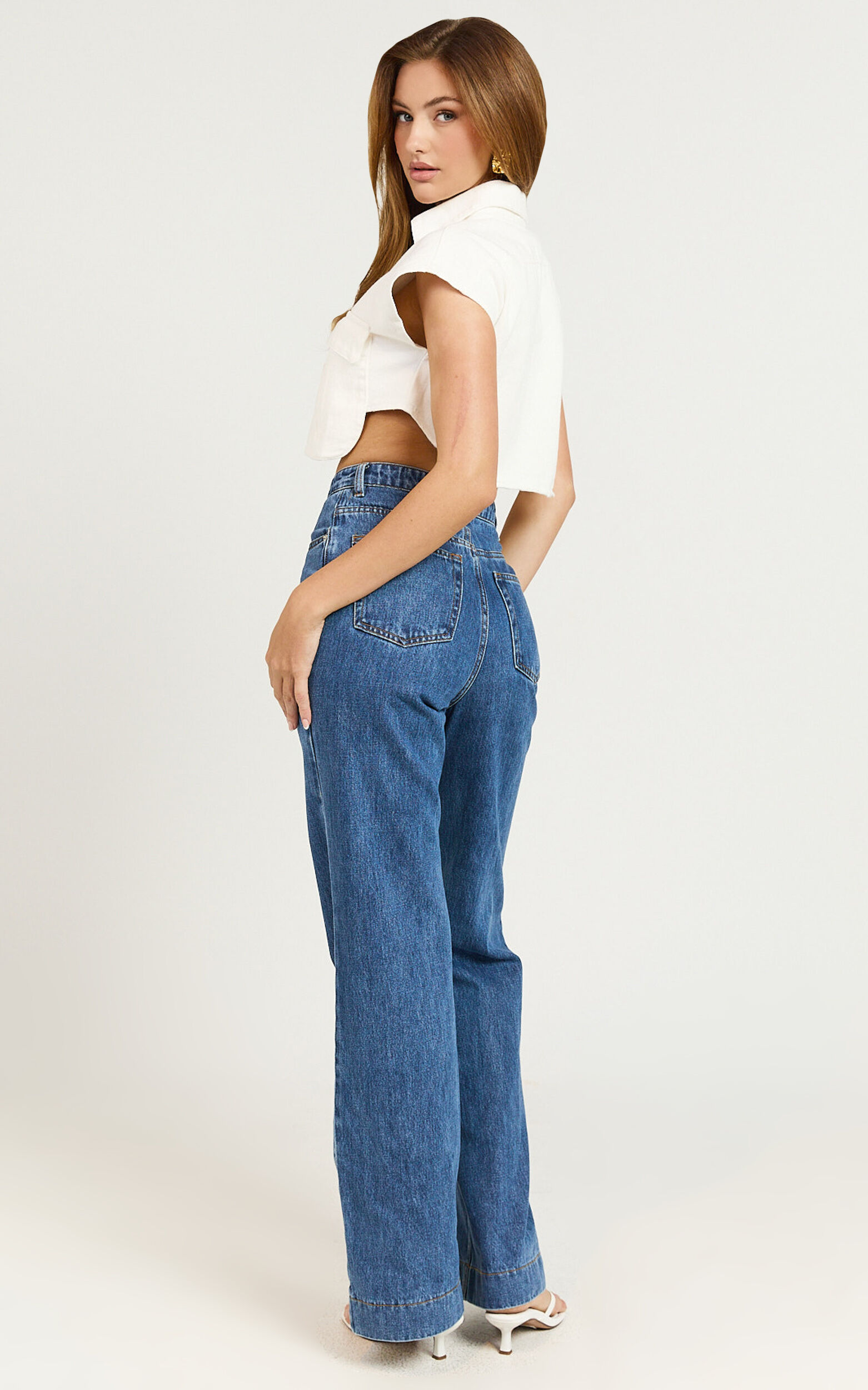 Timmy Top - Denim Cropped Short Sleeve Top in White