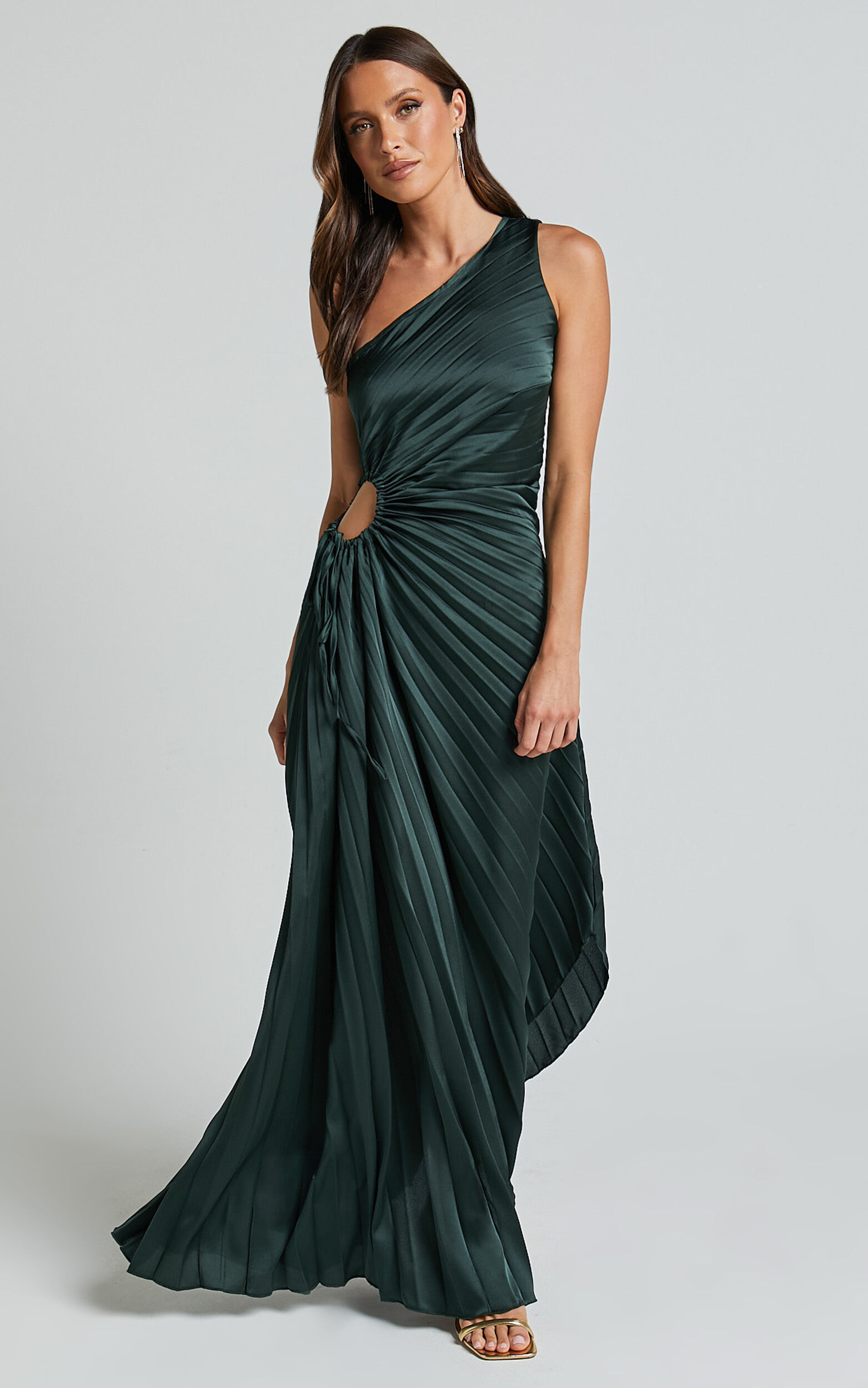 Kitsune Maxi Dress - One Shoulder Cut Out Dress in Emerald Green