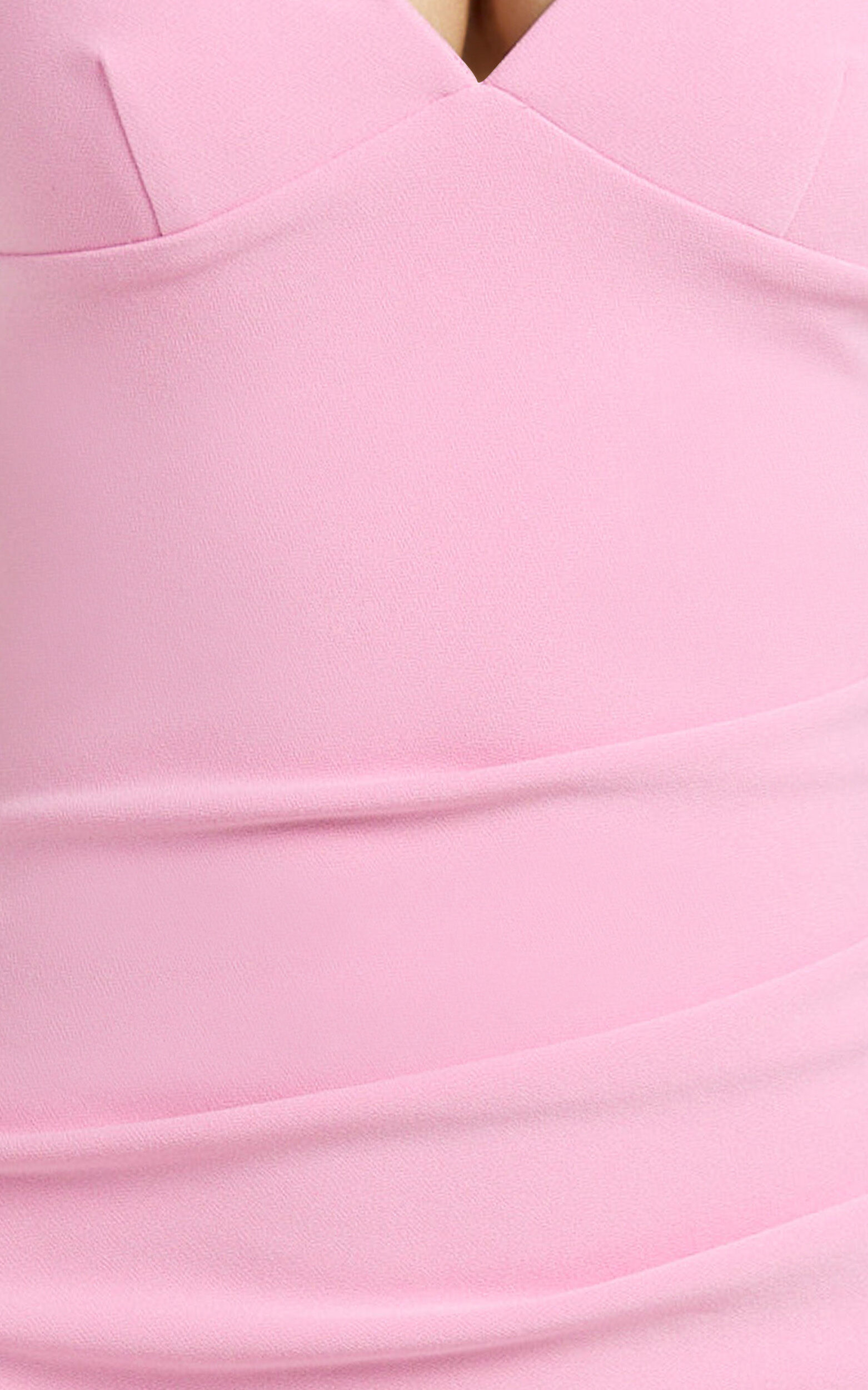 Vinnie Midi Dress - Off Shoulder Bustier Side Tuck Fitted Dress in Pink