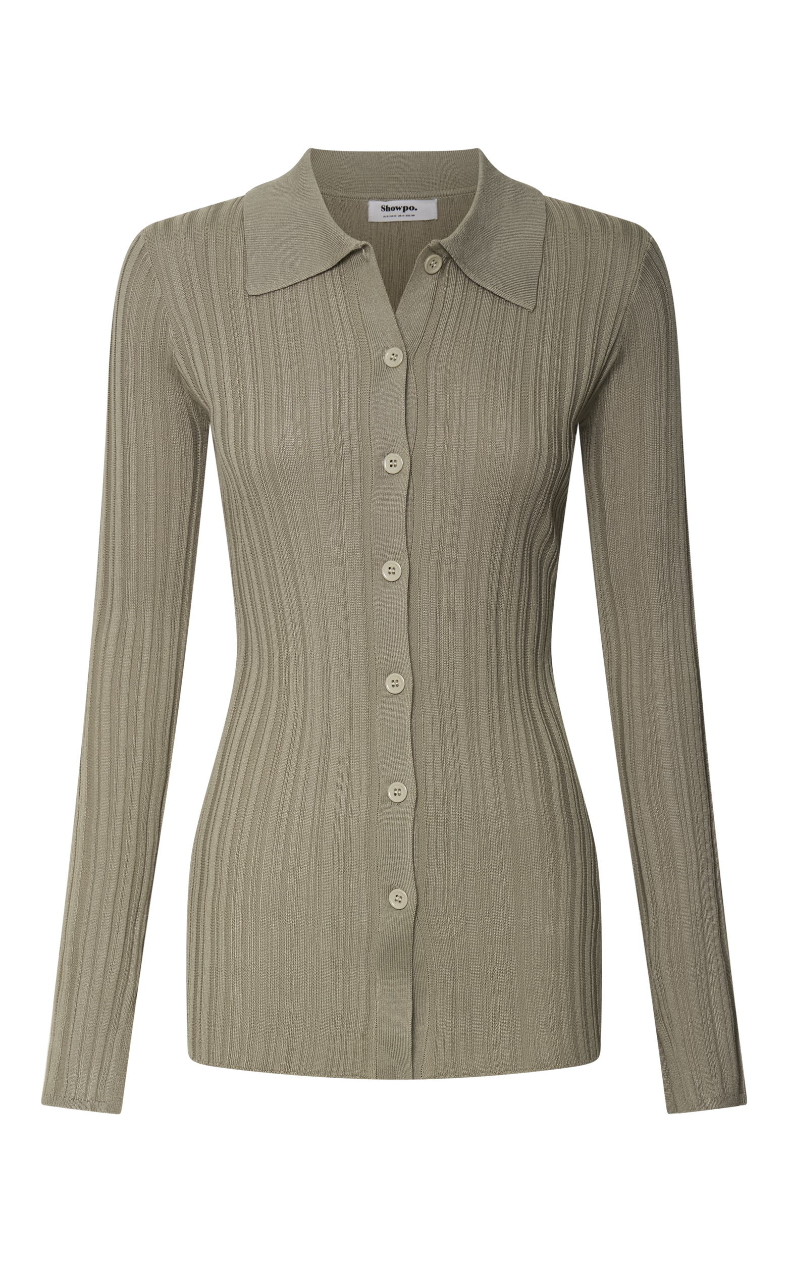 Kelsey Top - Button Through Long Sleeve Knitted Top in Taupe