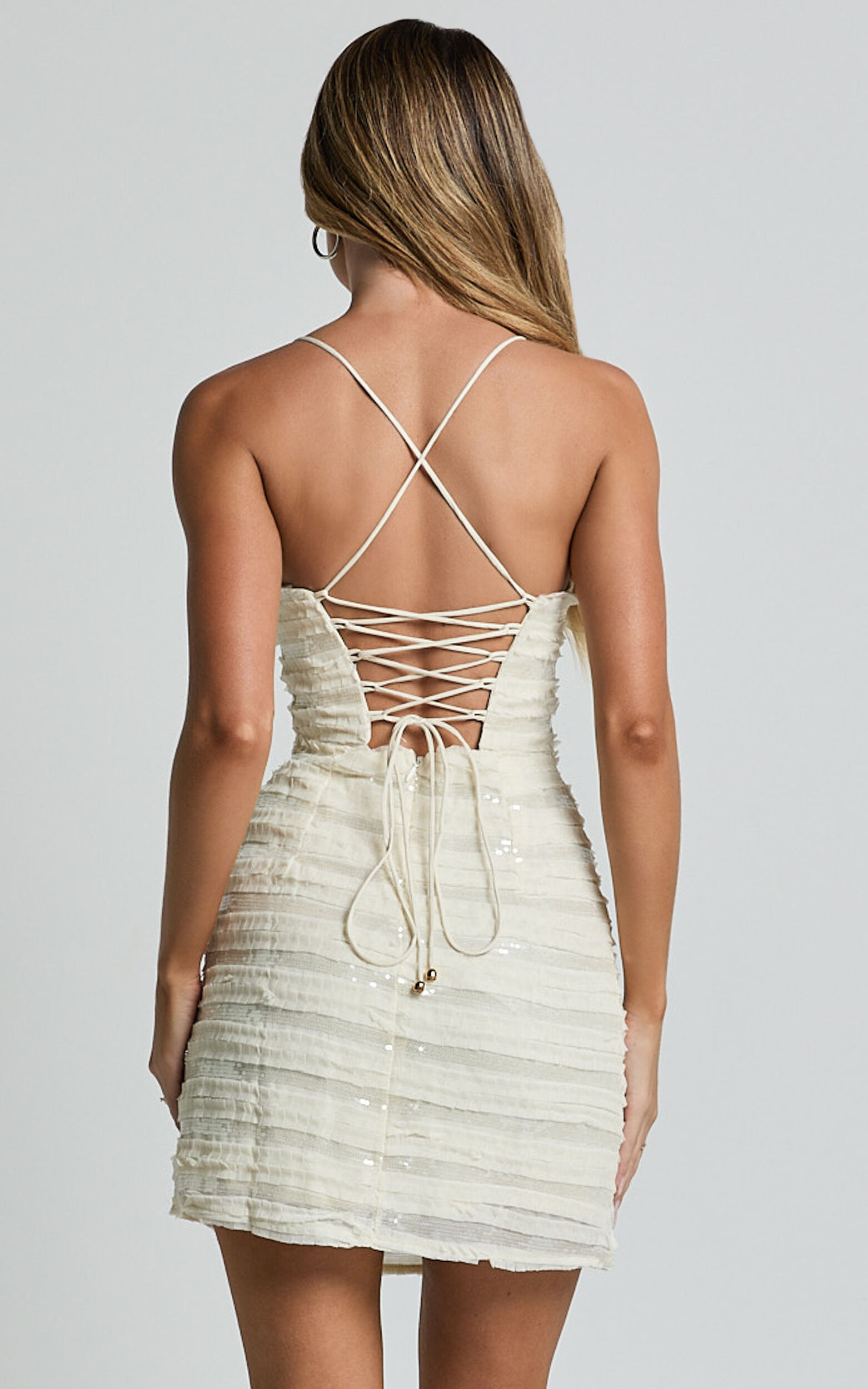 Zahra Mini Dress - Strapless Sequin Slip Dress in Cream