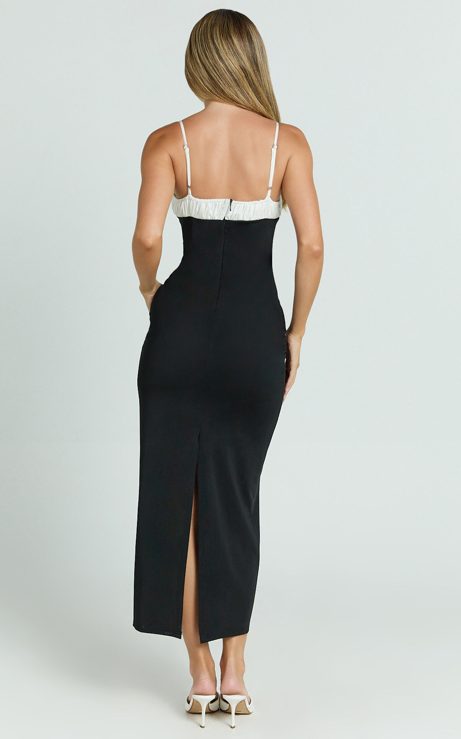 Sheffield Midi Dress - Contrast Tie Front Bodycon Dress in Black