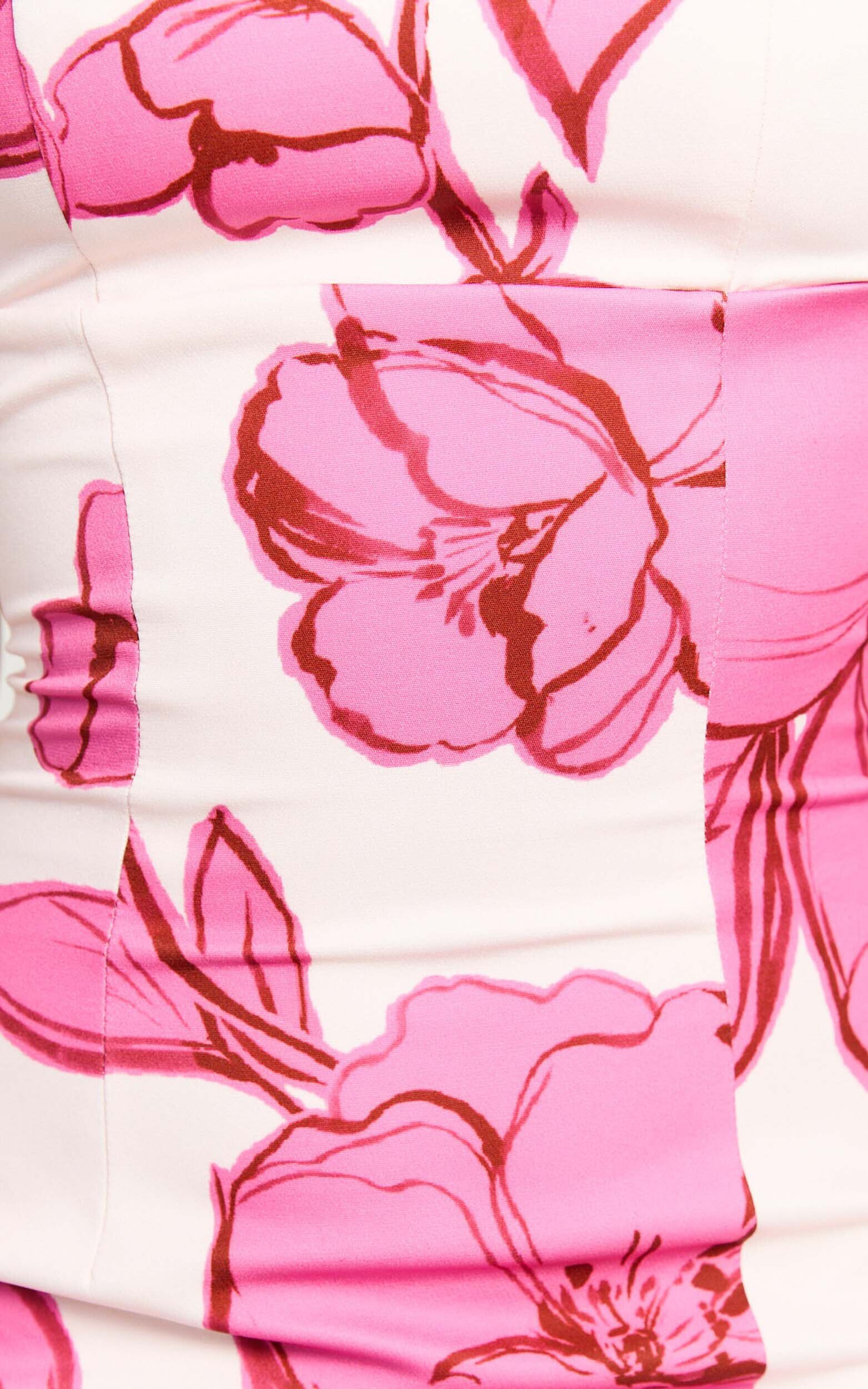 Shantelle Midi Dress - Strapless Bodycon Back Split Dress in Bouquet Di Fiori Print