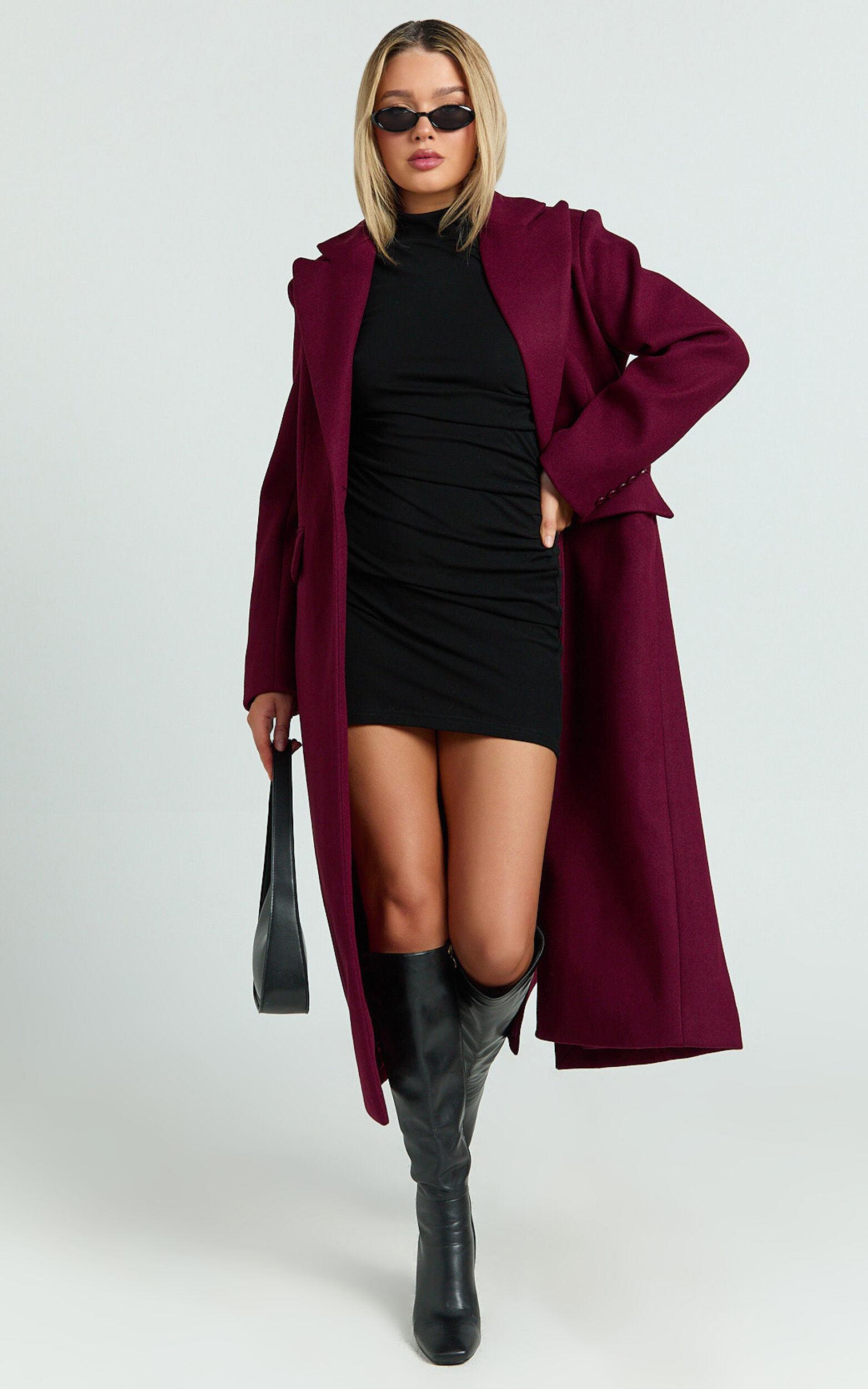 Michaela Coat - Oversized Lapel Single Button Coat in Wine