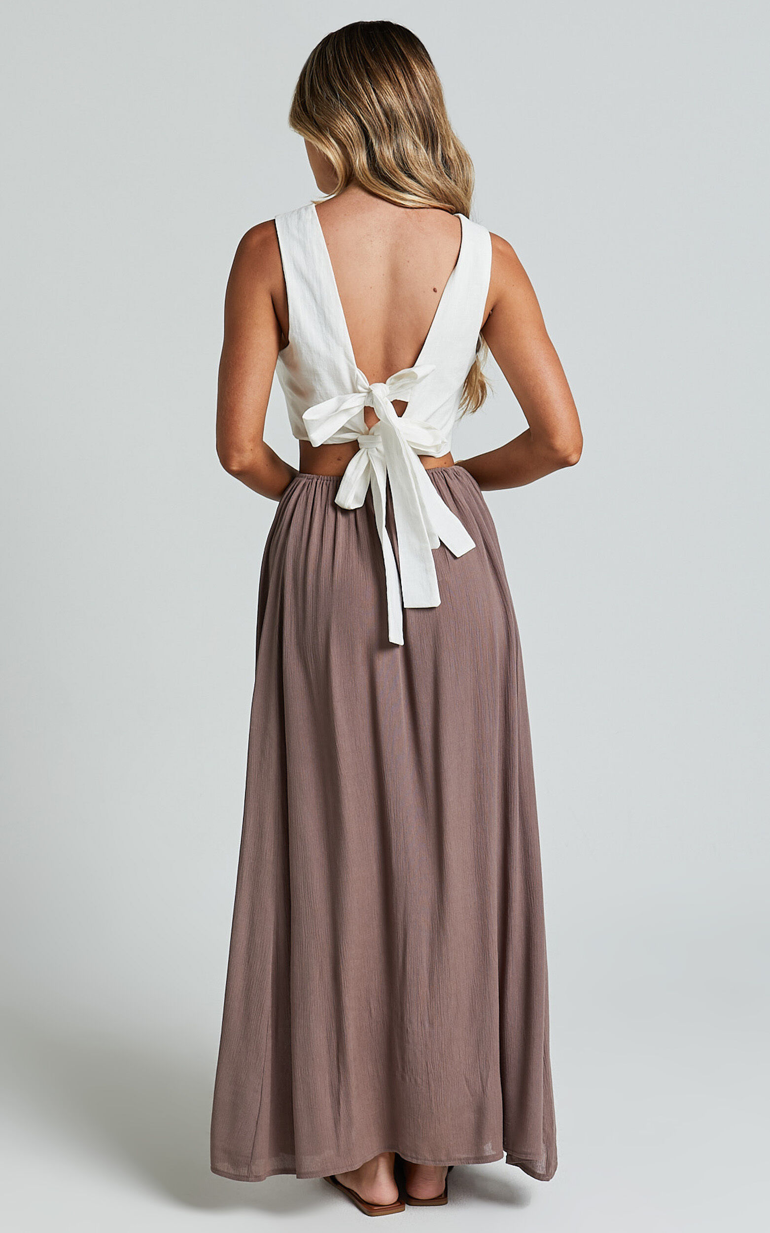 Under The Twilight Maxi Skirt - Thigh Split Skirt in Taupe