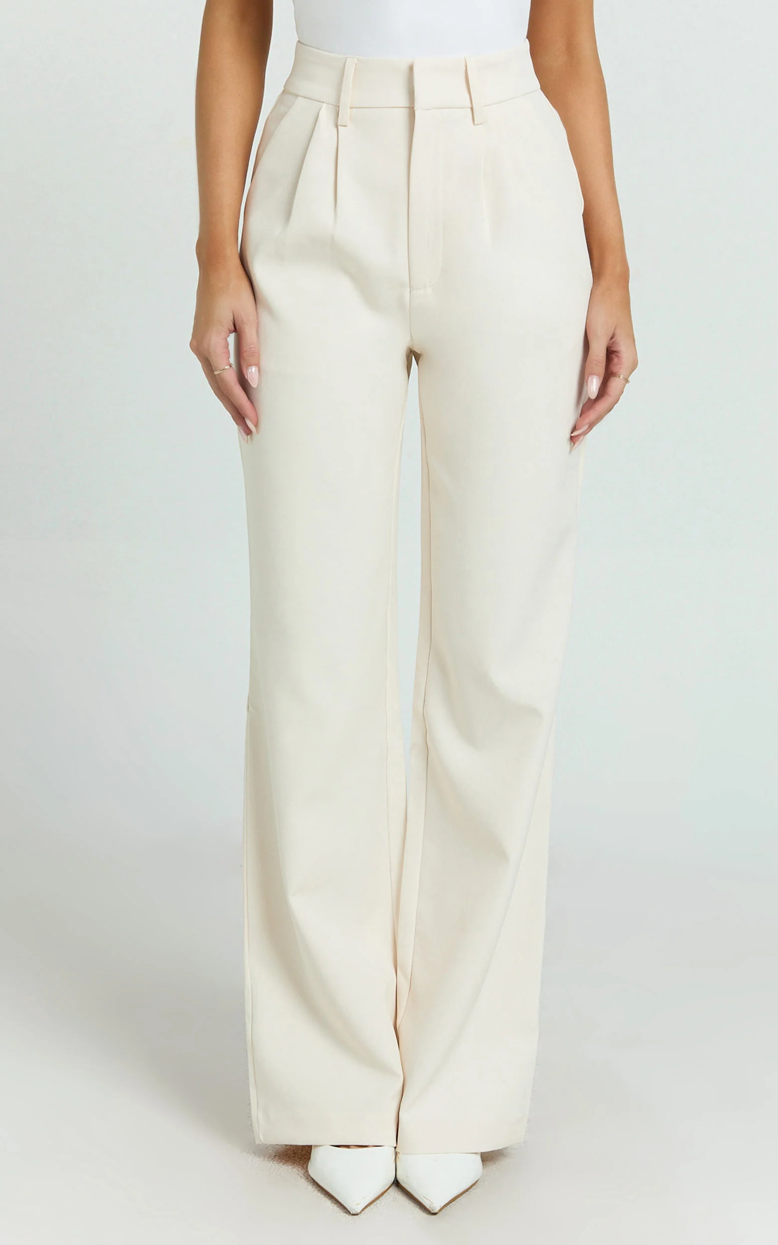 Melissa Pants - Pleat Front Wide Leg Tailored Pants in Cream