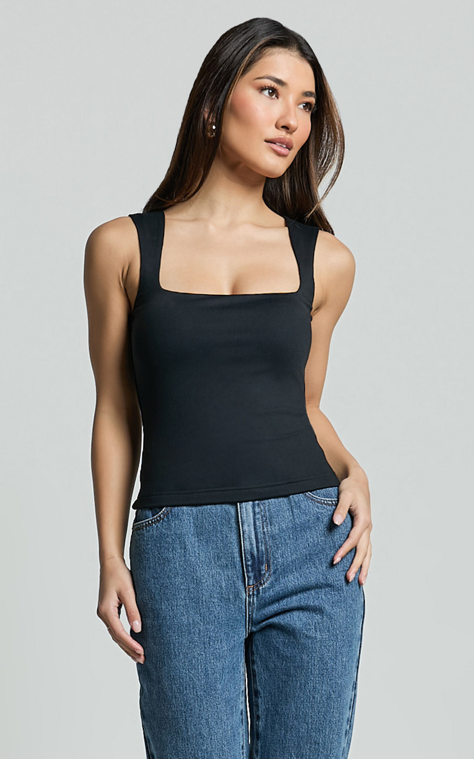 Ophelia Top - Square Neck Jersey Top in Black
