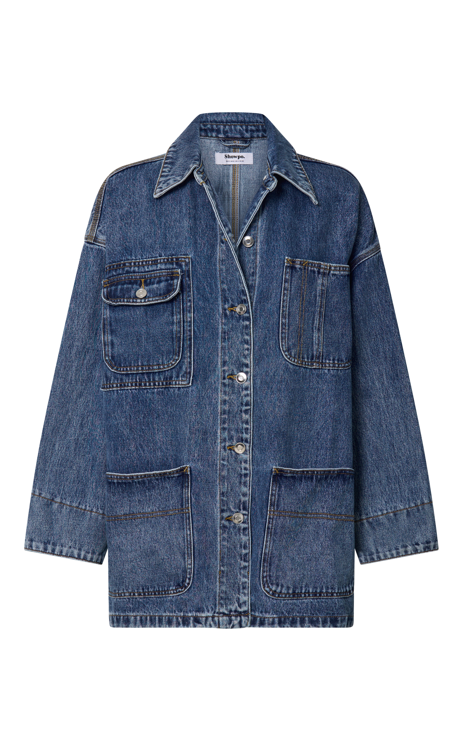 Harlow Jacket - Oversized Long Sleeve Denim Jacket in Mid Blue Wash