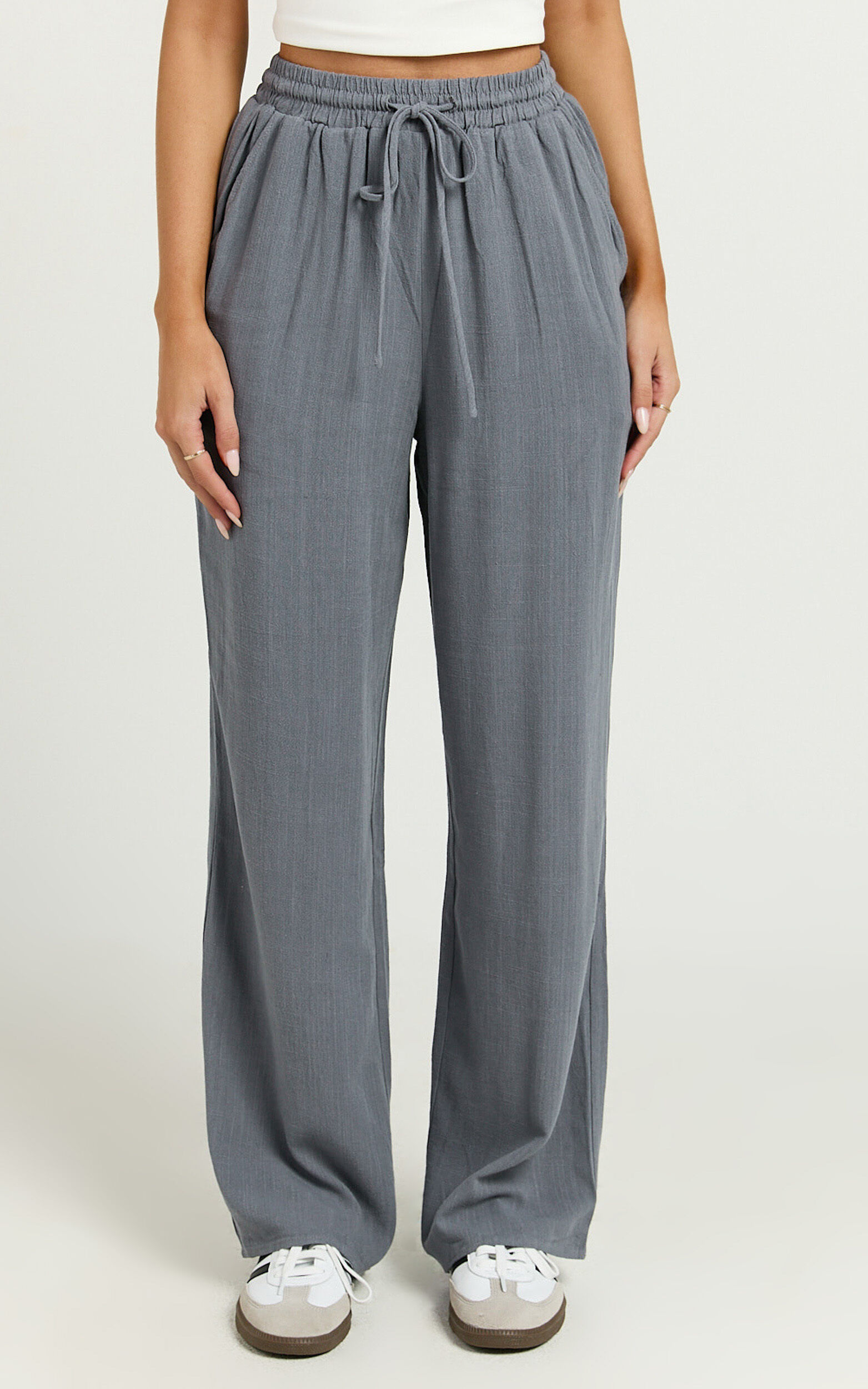 Kala Pants - Mid Waisted Relaxed Elastic Waist Pants in Charcoal