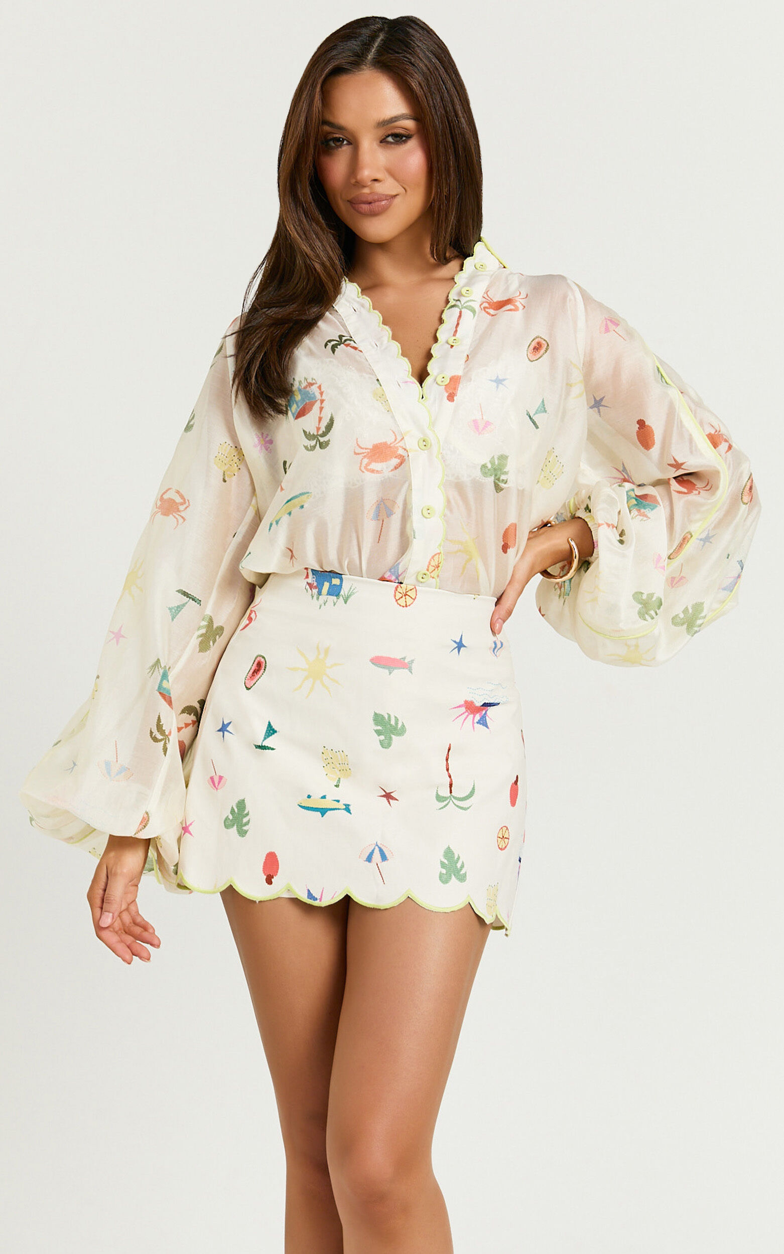 Amalie The Label - Malia Full Sleeve Button Front Blouse in Tropical Oasis Print