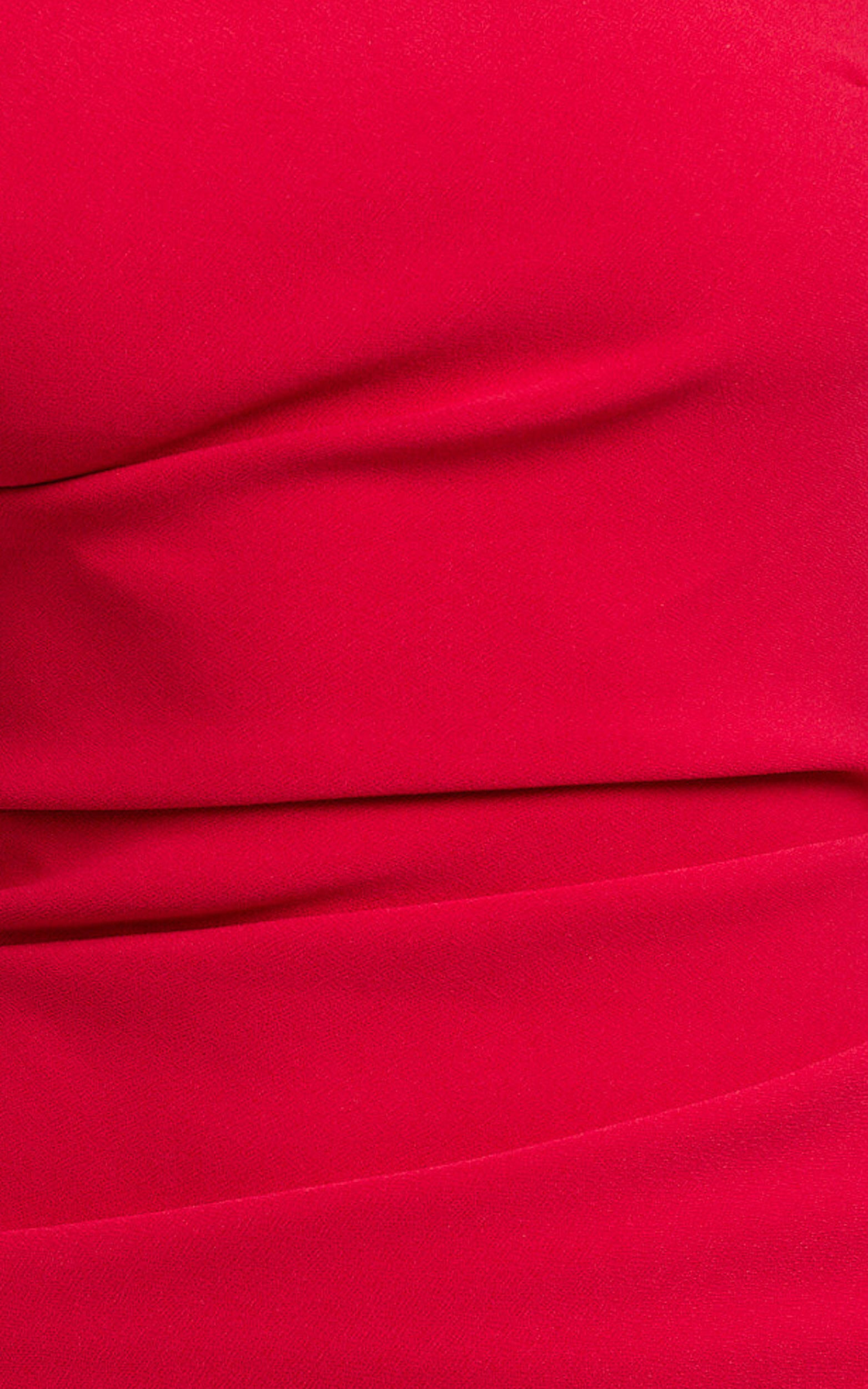 Yolanda Mini Dress - One Shoulder Asymmetric Draped Bodycon Dress in Red