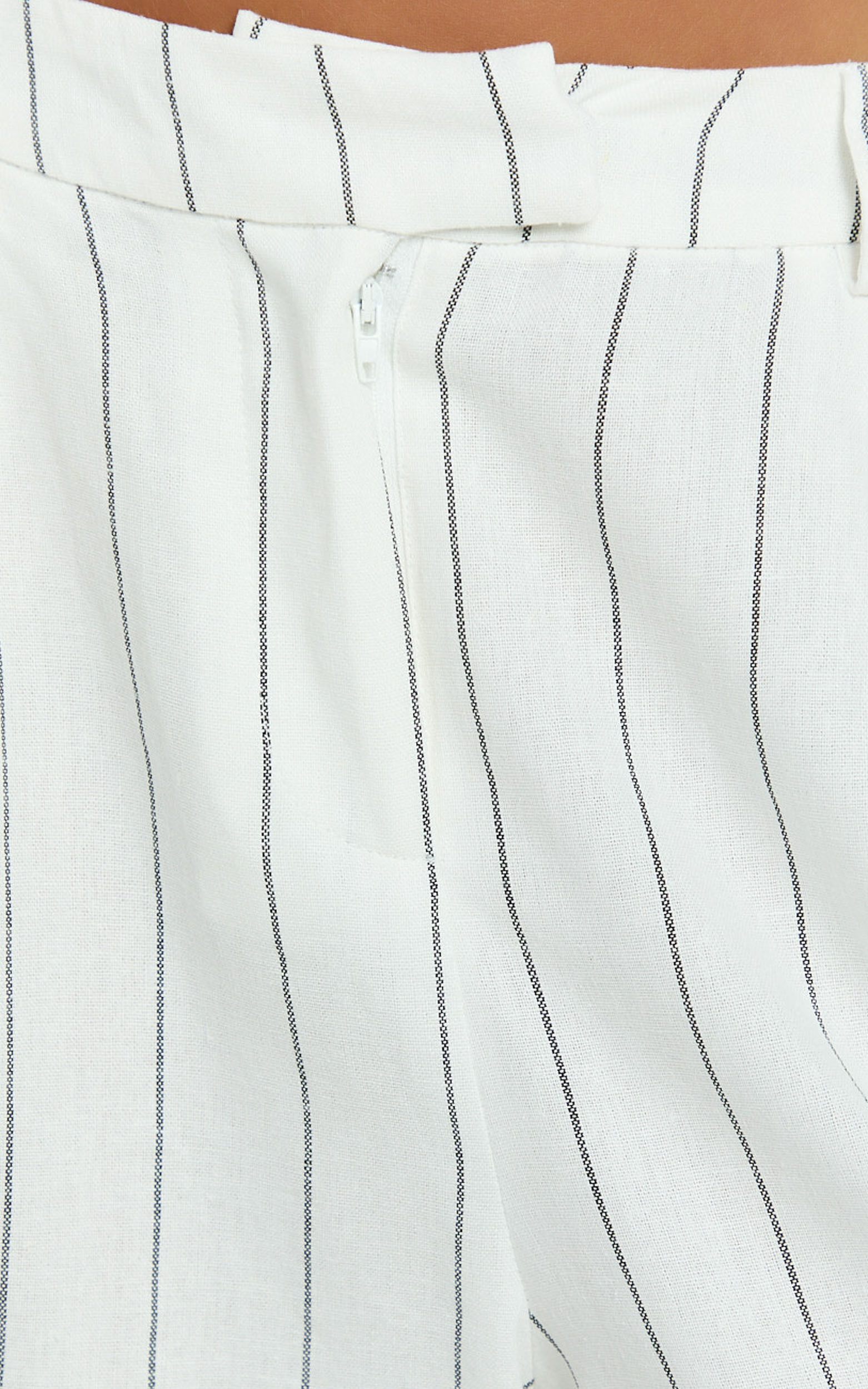 Trixie Pants - High Waist Linen Look Stripe Tailored Pants in Off White