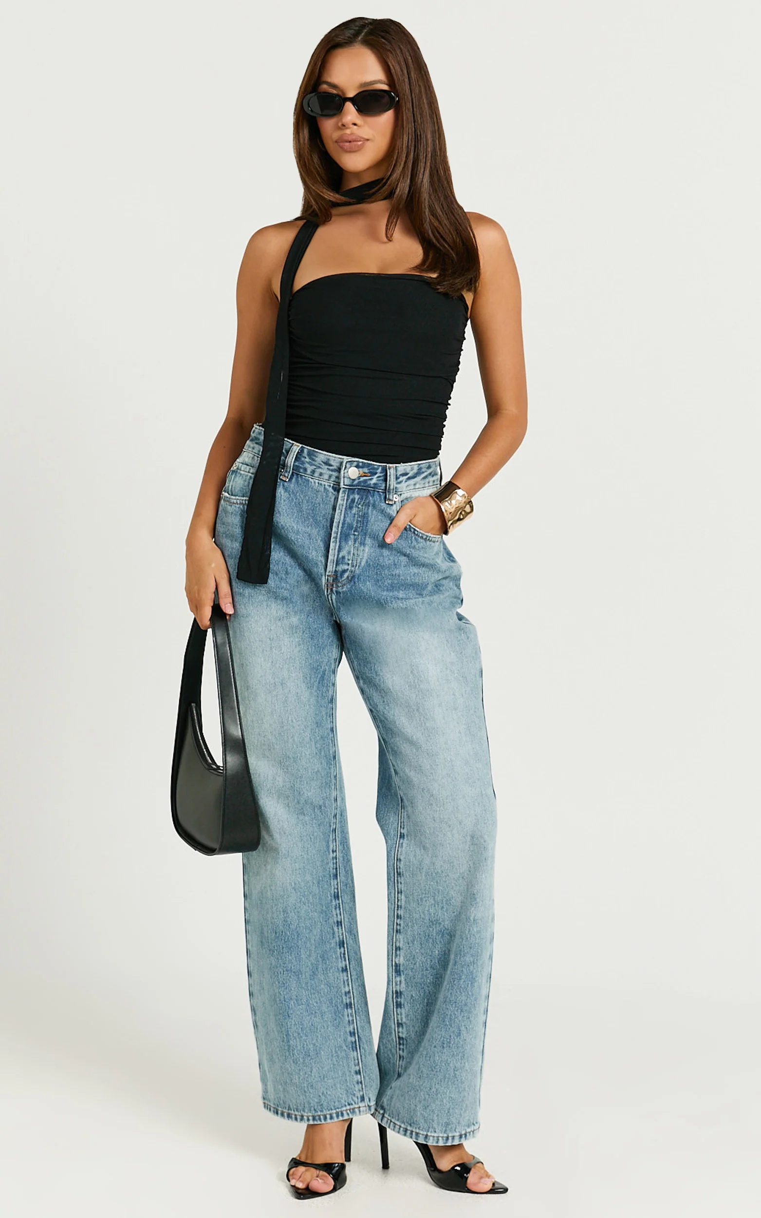 Vera Top - Strapless Mesh Top with Scarf in Black