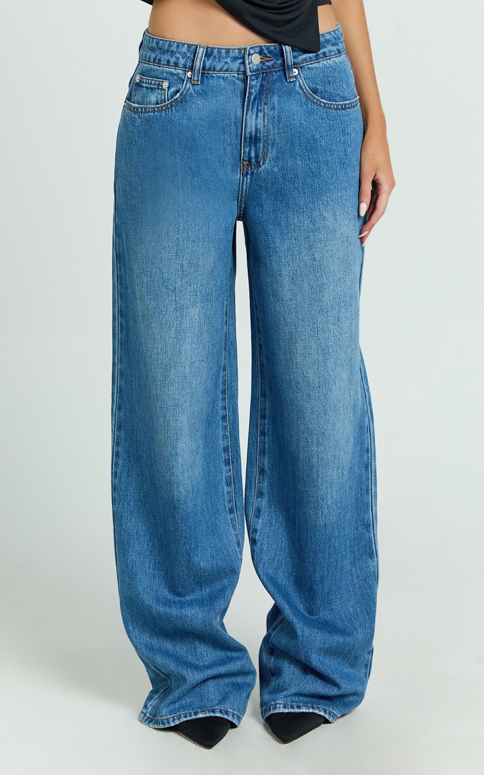 Estelle Jeans - Recycled Denim Low Rise Vintage Baggy Jeans in Dark Blue Wash