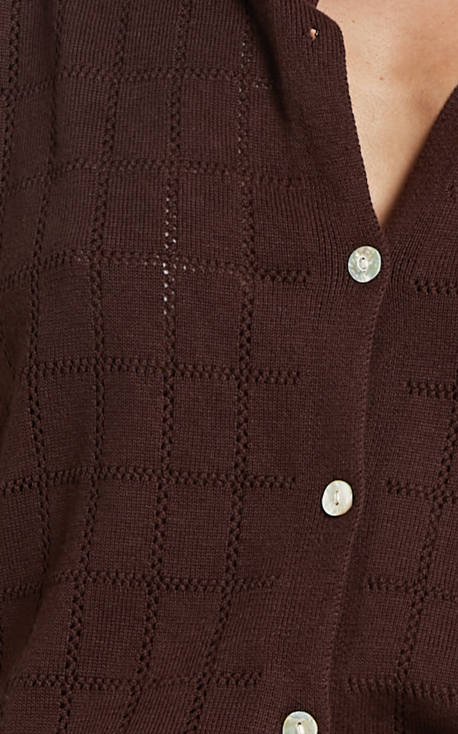 Tommy Two Piece Set - Knit Button Through Top and Pants Two Piece Set in Chocolate