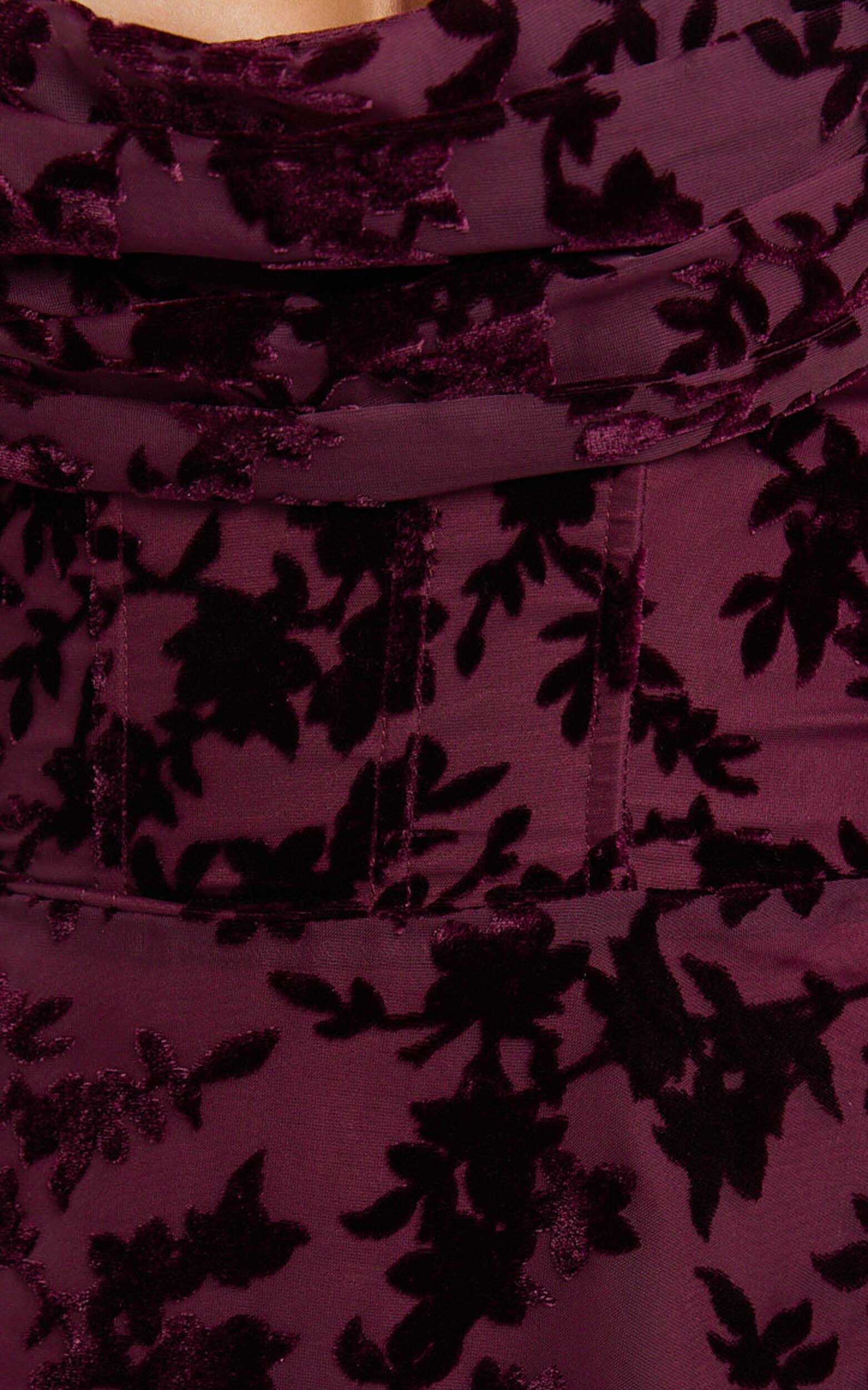 Jessell Mini Dress - Long Sleeve Cowl Corset Dress in Wine Burnout