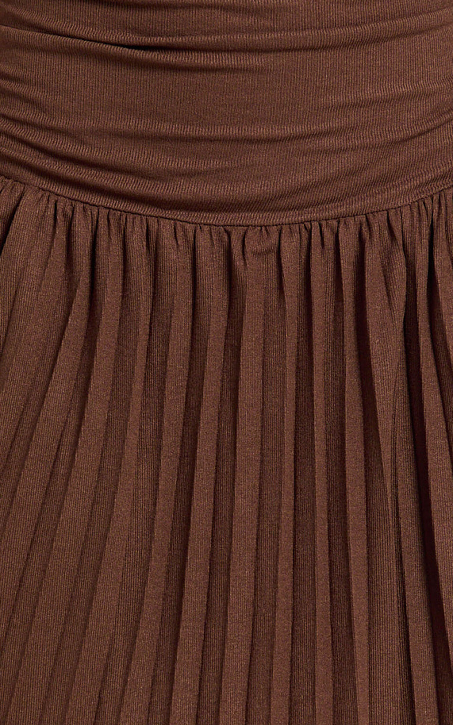 Yvonne Maxi Dress - Jersey Tip Shoulder Ruched Dress in Chocolate