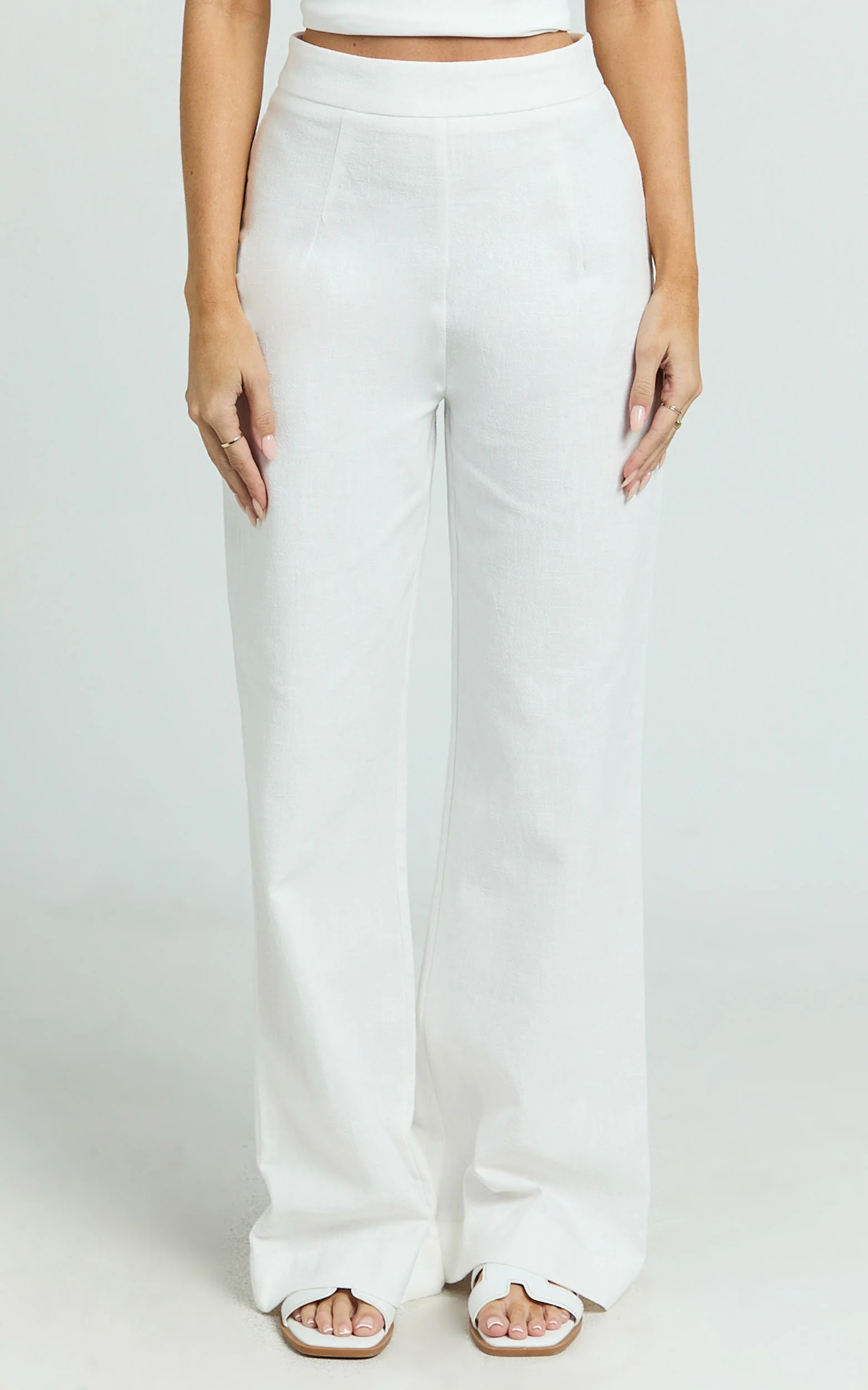 Narcisa Pants - Linen Look High Waist Bootleg Pants in White