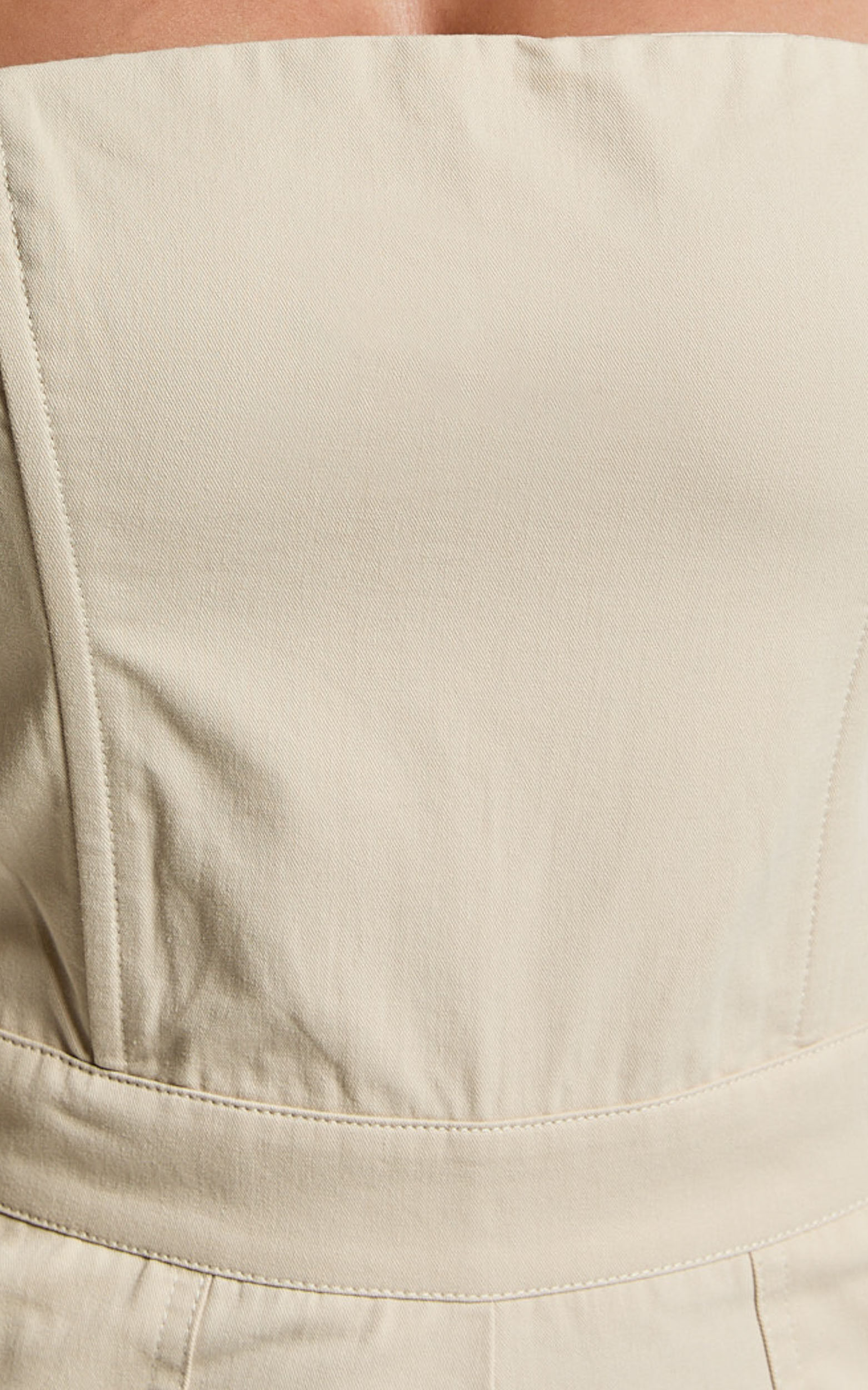 Nellia Jumpsuit - Strapless Straight Leg Cargo Jumpsuit in Stone