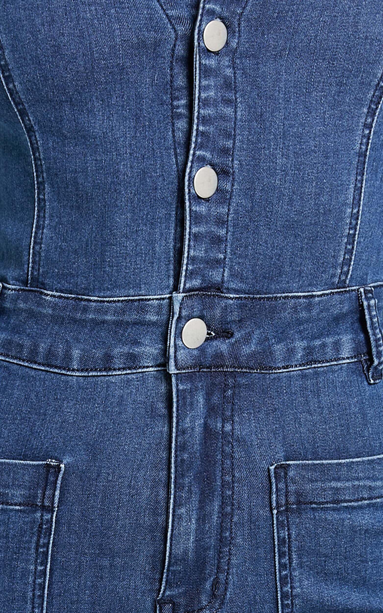 Vivi Jumpsuit - Button Front Wide Leg Denim Jumpsuit in Indigo Wash