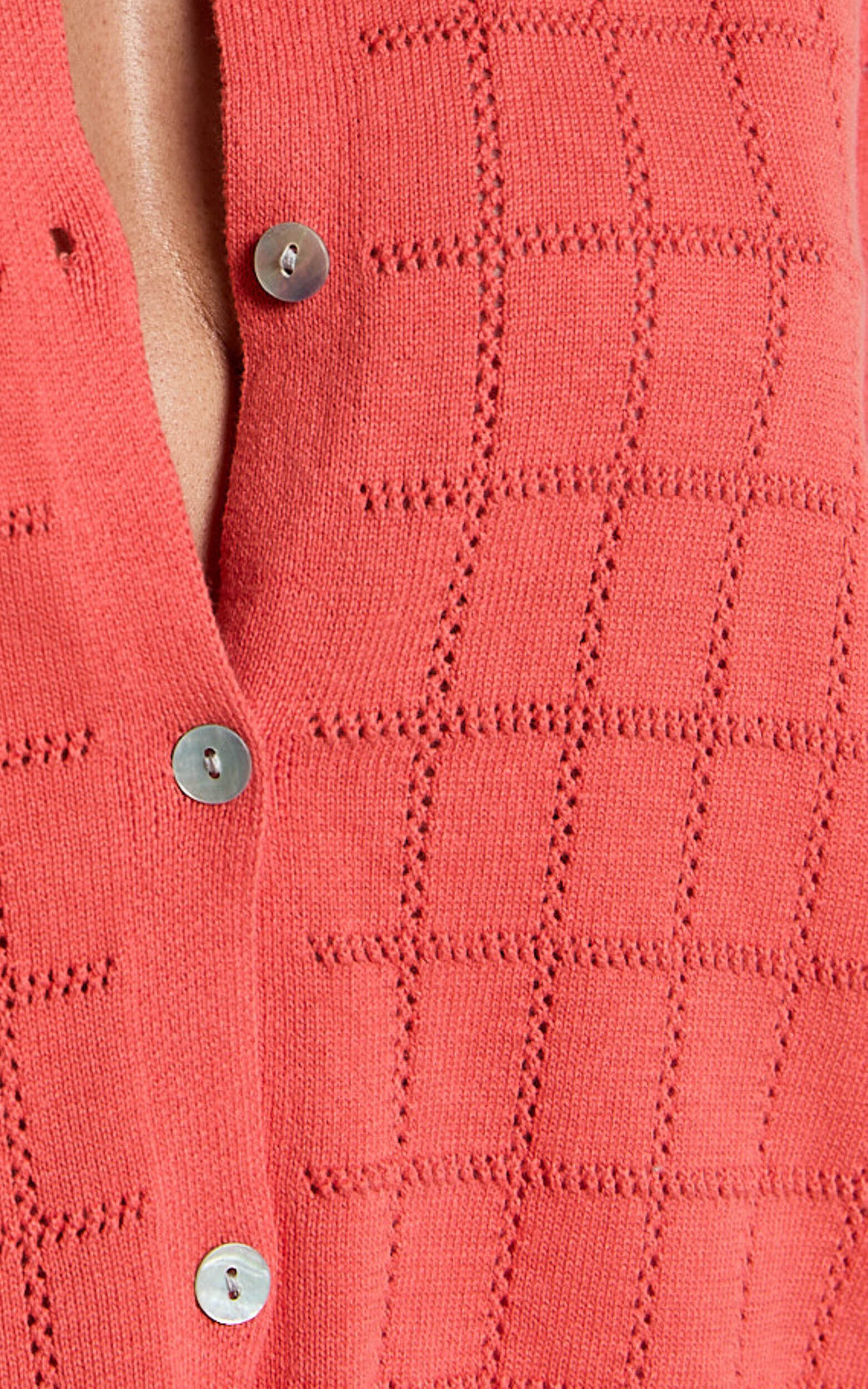 Tommy Two Piece Set - Knit Button Through Top and Pants Two Piece Set in Coral